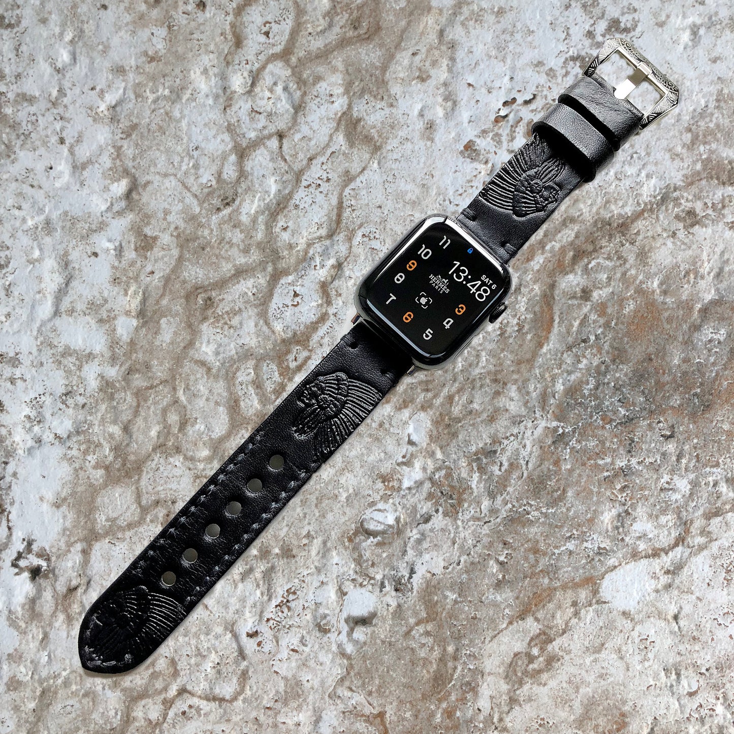 Apple Watch Leather Band Chief Boss for iWatch All Series 38mm 40mm 41mm 42mm 44mm 45mm 49mm Tooled Embossed Handmade Black Strap Bracelet