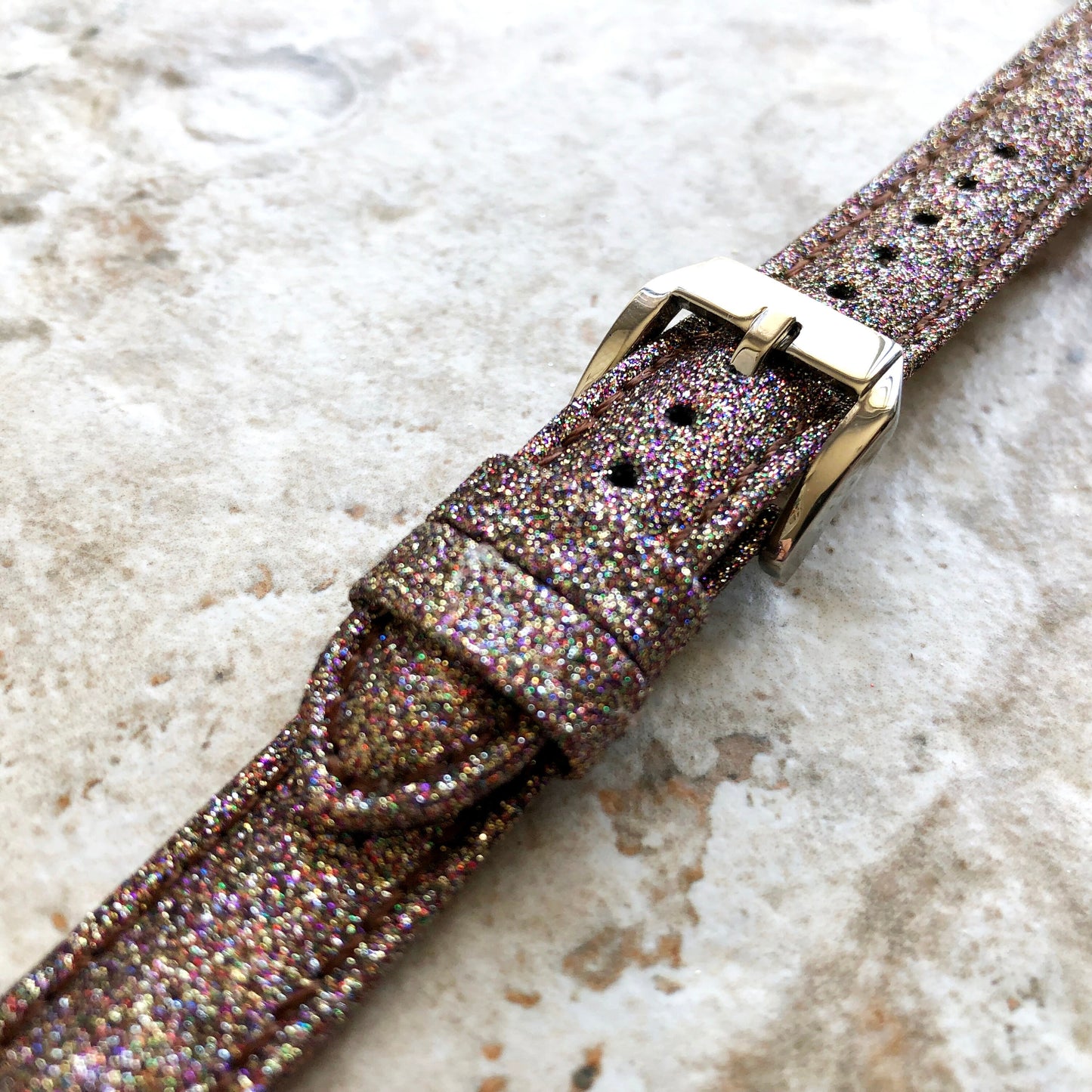 Fitbit Versa 2 3 4 Sense 2 Band Brown Sparkling Glitter Slim Elegant Soft Leather Strap with Stitching Details and Quick Release Attachments