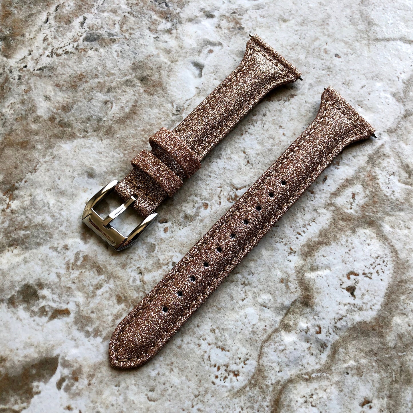 Fitbit Versa 2 3 4 Sense 2 Band Gold Sparkling Glitter Slim Elegant Soft Leather Strap with Stitching Details and Quick Release Attachments