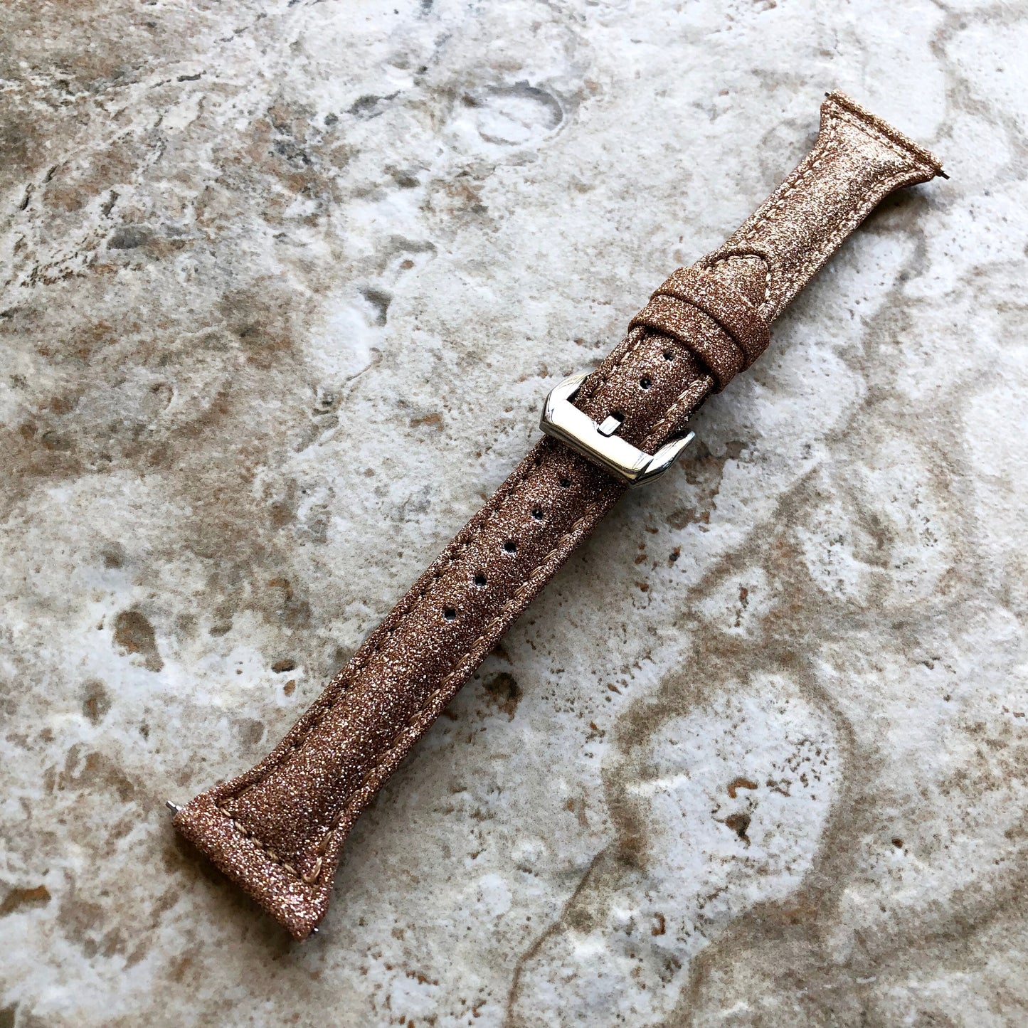 Fitbit Versa 2 3 4 Sense 2 Band Gold Sparkling Glitter Slim Elegant Soft Leather Strap with Stitching Details and Quick Release Attachments