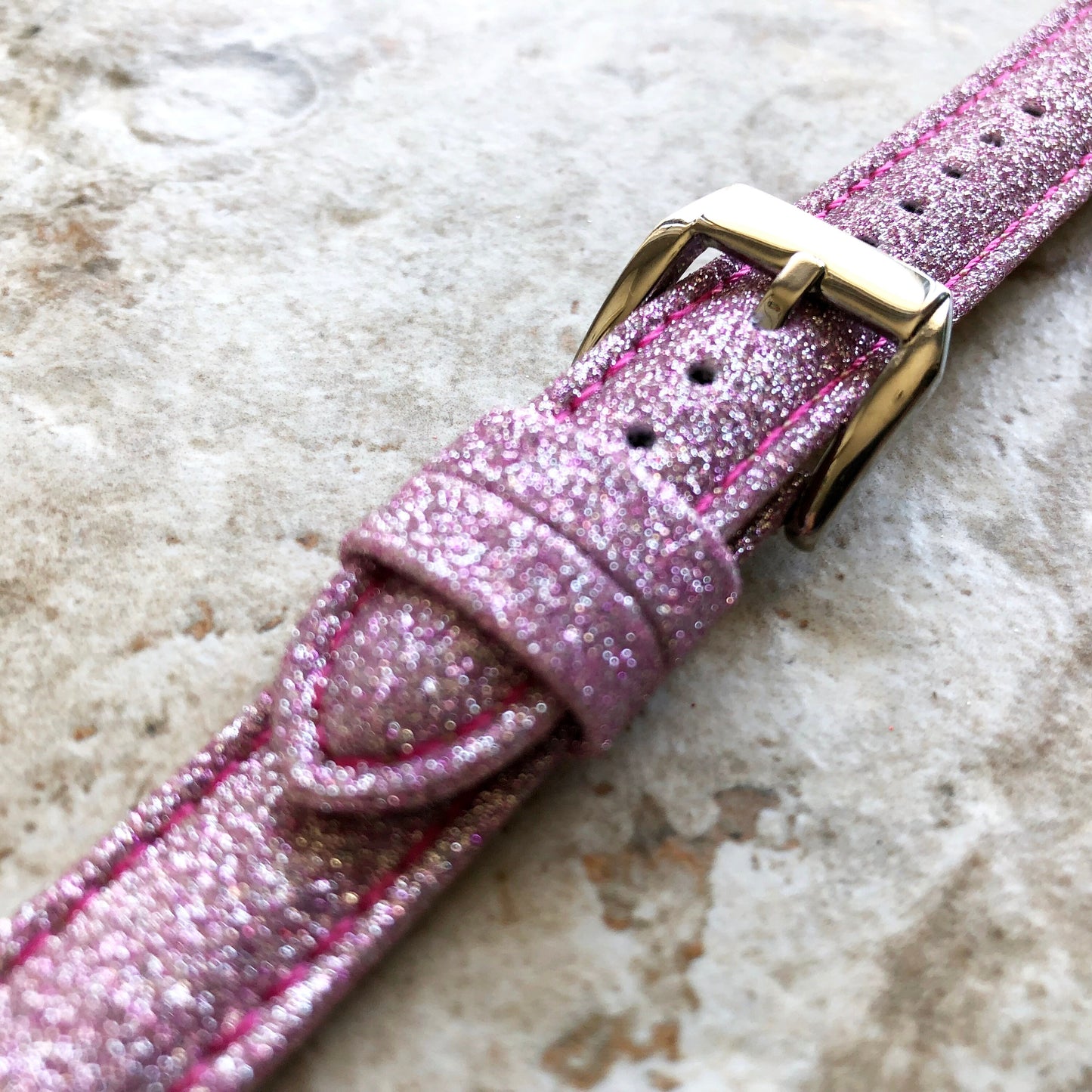 Fitbit Versa 2 3 4 Sense 2 Band Pink Sparkling Glitter Slim Elegant Soft Leather Strap with Stitching Details and Quick Release Attachments