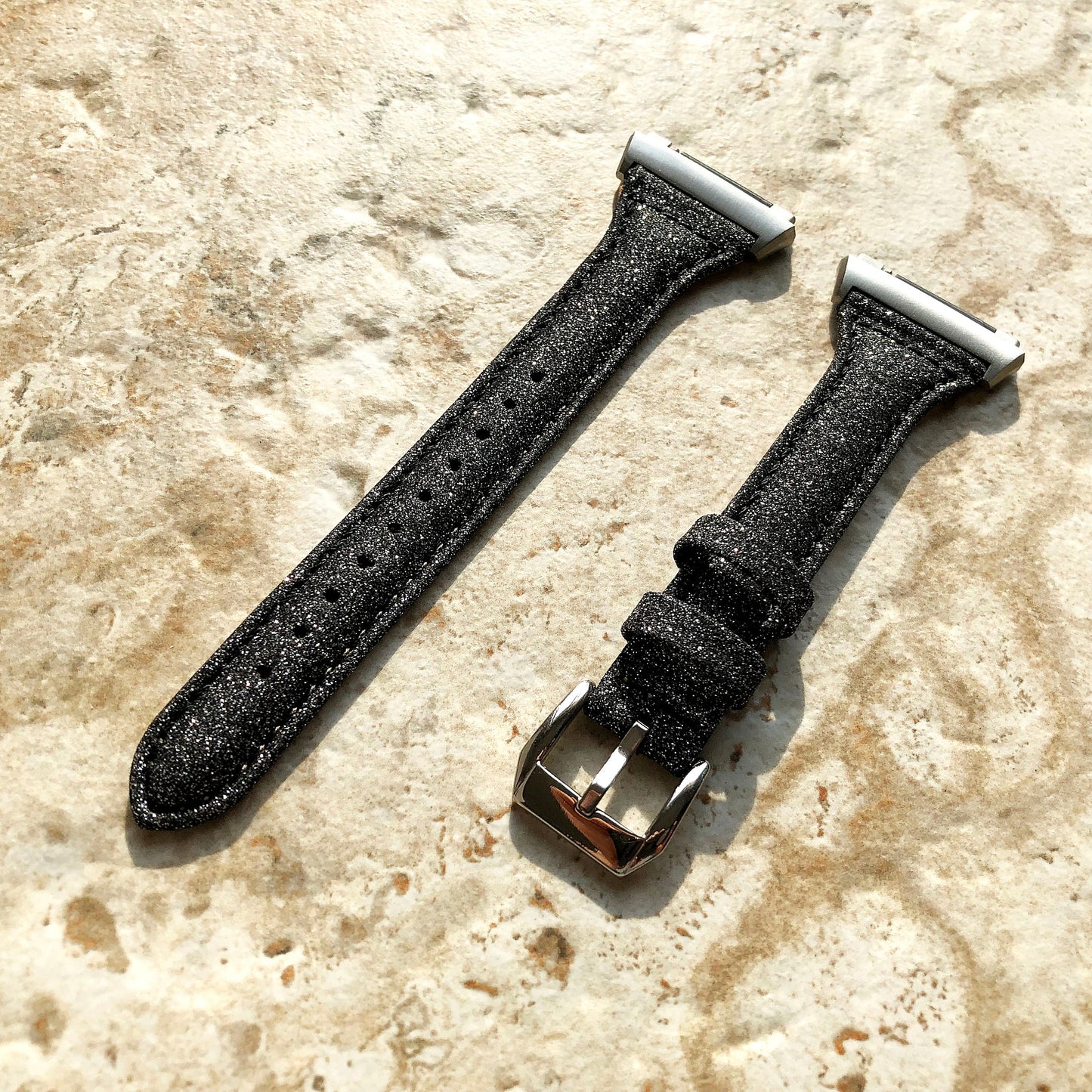 Fitbit Ionic Black Sparkling Glitter Slim Elegant Soft Leather Band Strap Bracelet for Smartwatch Quick Adapters in Silver Rose Gold Black