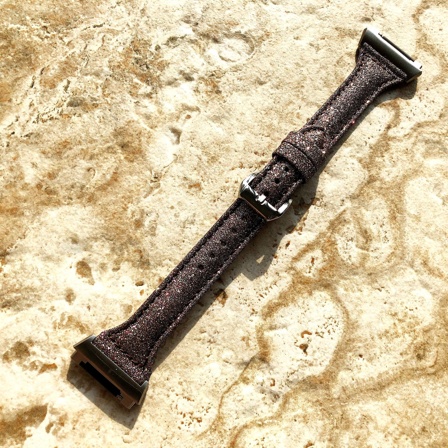Fitbit Ionic Brown Sparkling Glitter Slim Elegant Soft Leather Band Strap Bracelet for Smartwatch Quick Adapters in Silver Rose Gold Black