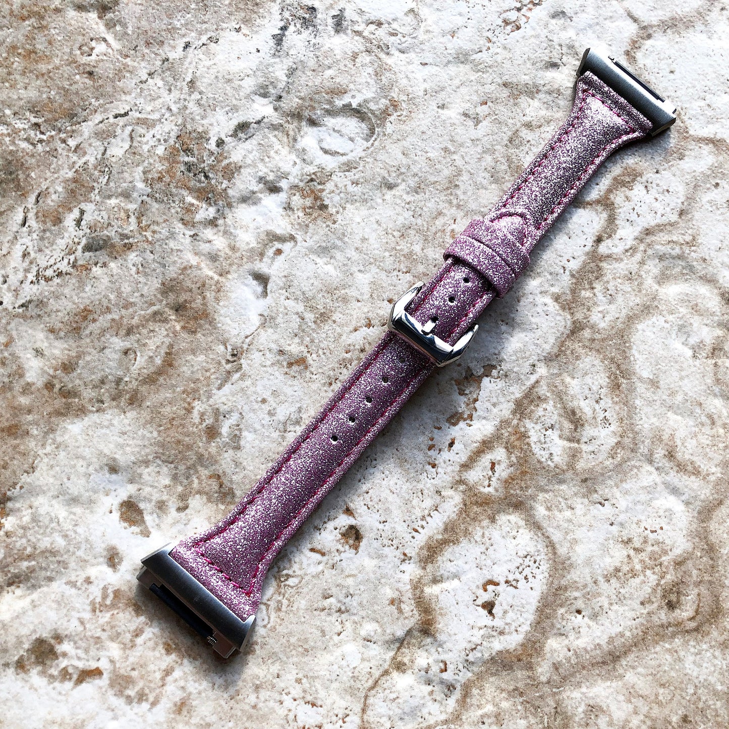Fitbit Ionic Pink Sparkling Glitter Slim Elegant Soft Leather Band Strap Bracelet for Smartwatch Quick Adapters in Silver Rose Gold Black