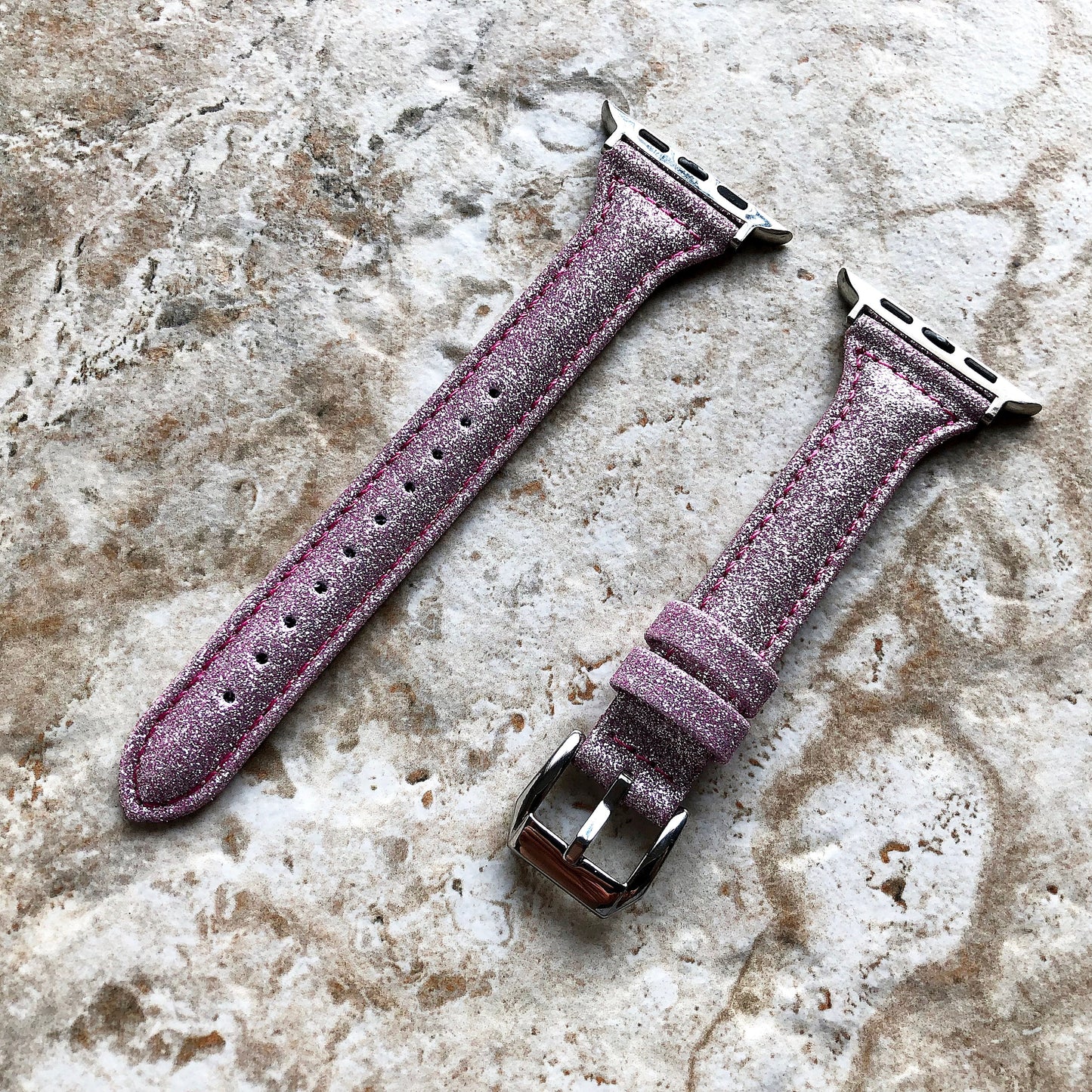 Apple Pink Sparkling Glitter Slim Elegant Soft Leather Band Strap Bracelet for iWatch All Series 38mm 40mm 41mm 42mm 44mm 45mm 49mm Case