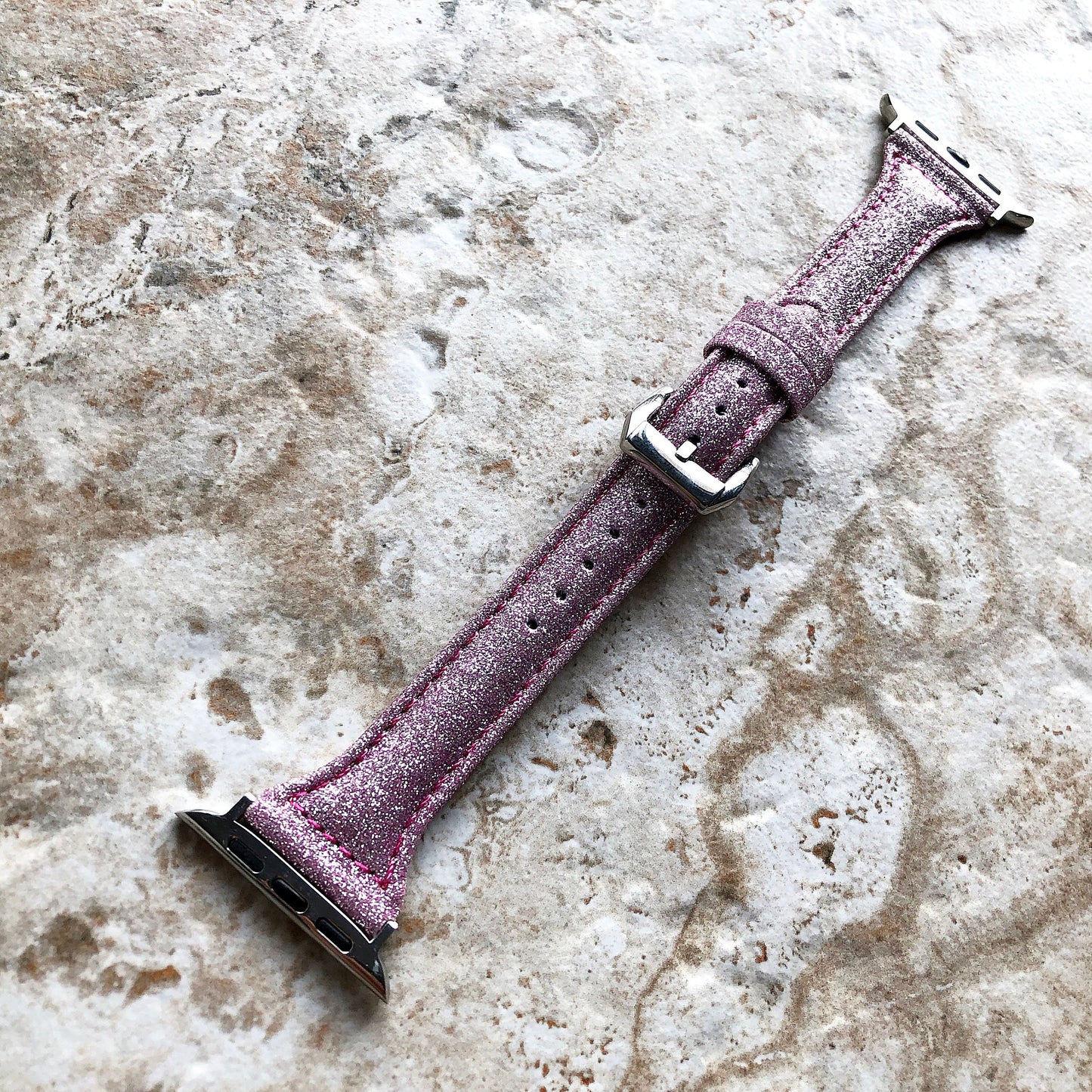 Apple Pink Sparkling Glitter Slim Elegant Soft Leather Band Strap Bracelet for iWatch All Series 38mm 40mm 41mm 42mm 44mm 45mm 49mm Case