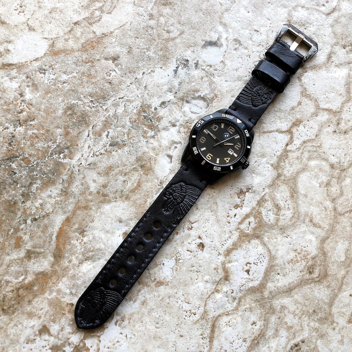 Garmin Chief Boss Black Leather Band for Forerunner 745 265 255 Venu 3 2 Darth Vader First Avenger Vivoactive 4 Embossed Strap Pins Tool B22