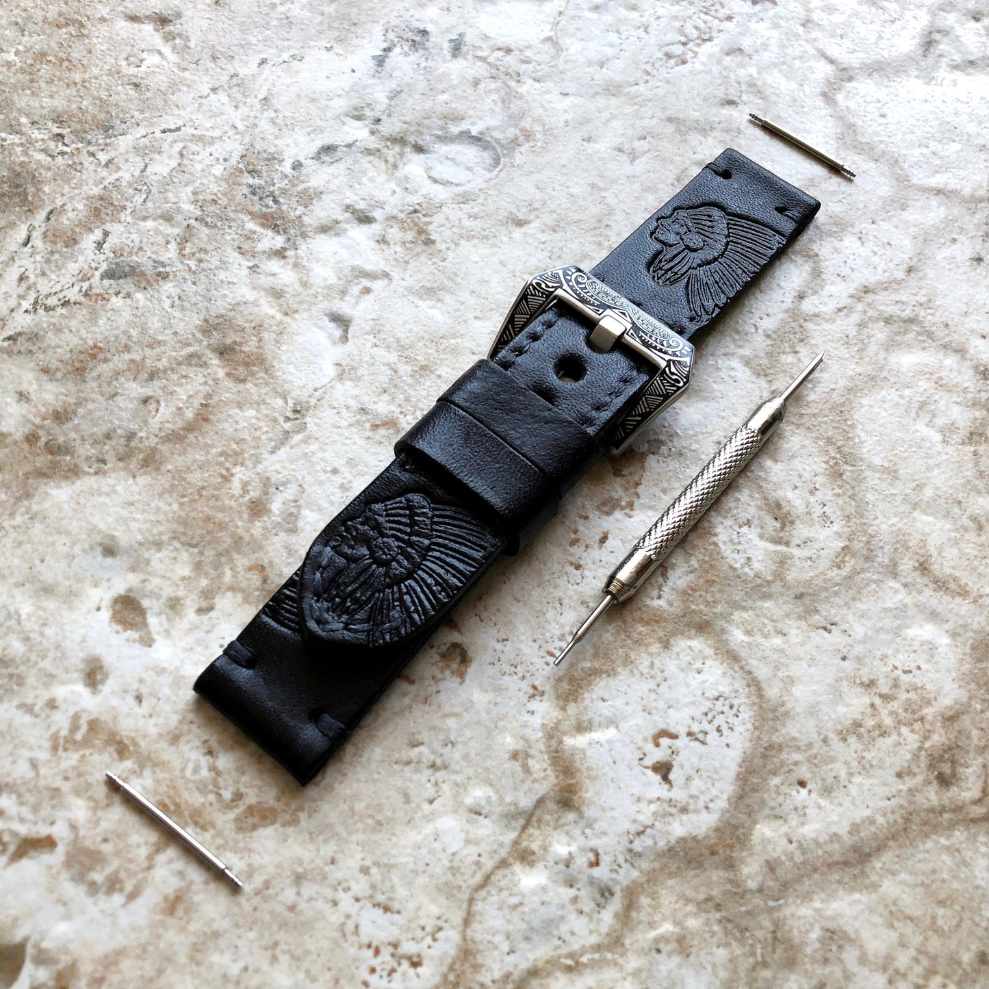 Garmin Chief Boss Black Leather Band for Forerunner 745 265 255 Venu 3 2 Darth Vader First Avenger Vivoactive 4 Embossed Strap Pins Tool B22