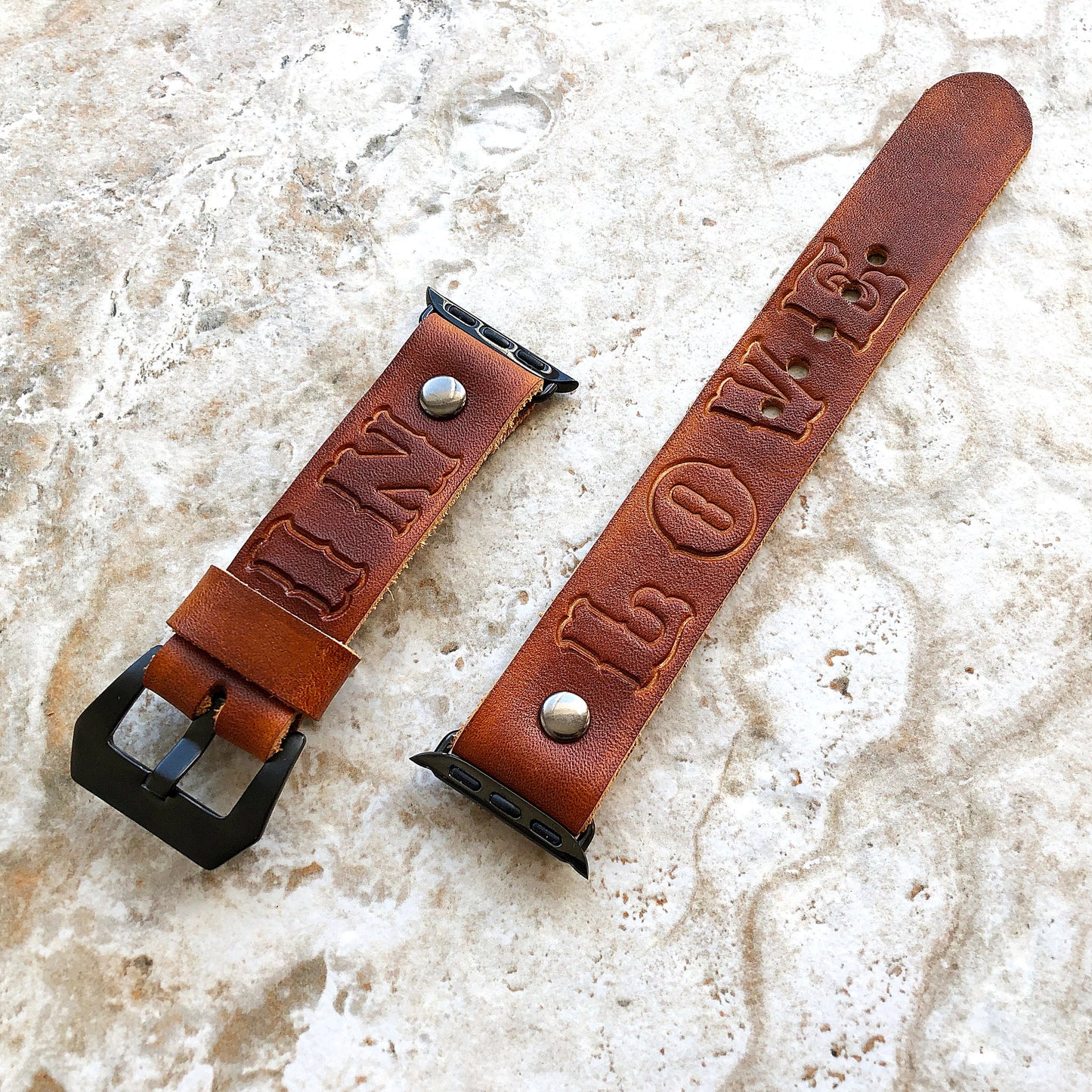 Apple Watch Band In Love for Ultra 2 9 8 7 6 SE 5 4 3 2 1 Case 38mm 40mm 41mm 42mm 44mm 45mm 49mm Embossed Handmade Brown Leather Strap