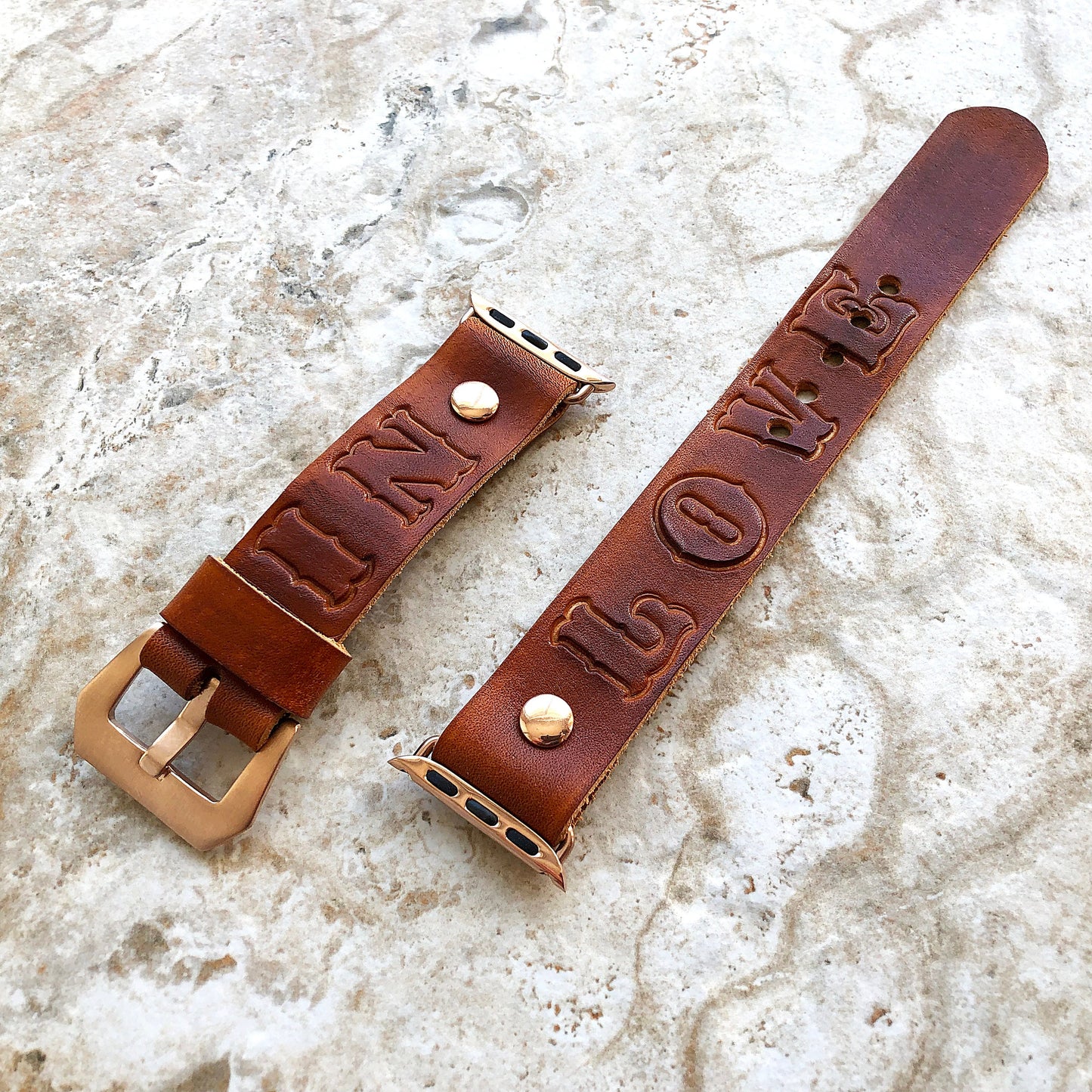 Apple Watch Band In Love for Ultra 2 9 8 7 6 SE 5 4 3 2 1 Case 38mm 40mm 41mm 42mm 44mm 45mm 49mm Embossed Handmade Brown Leather Strap