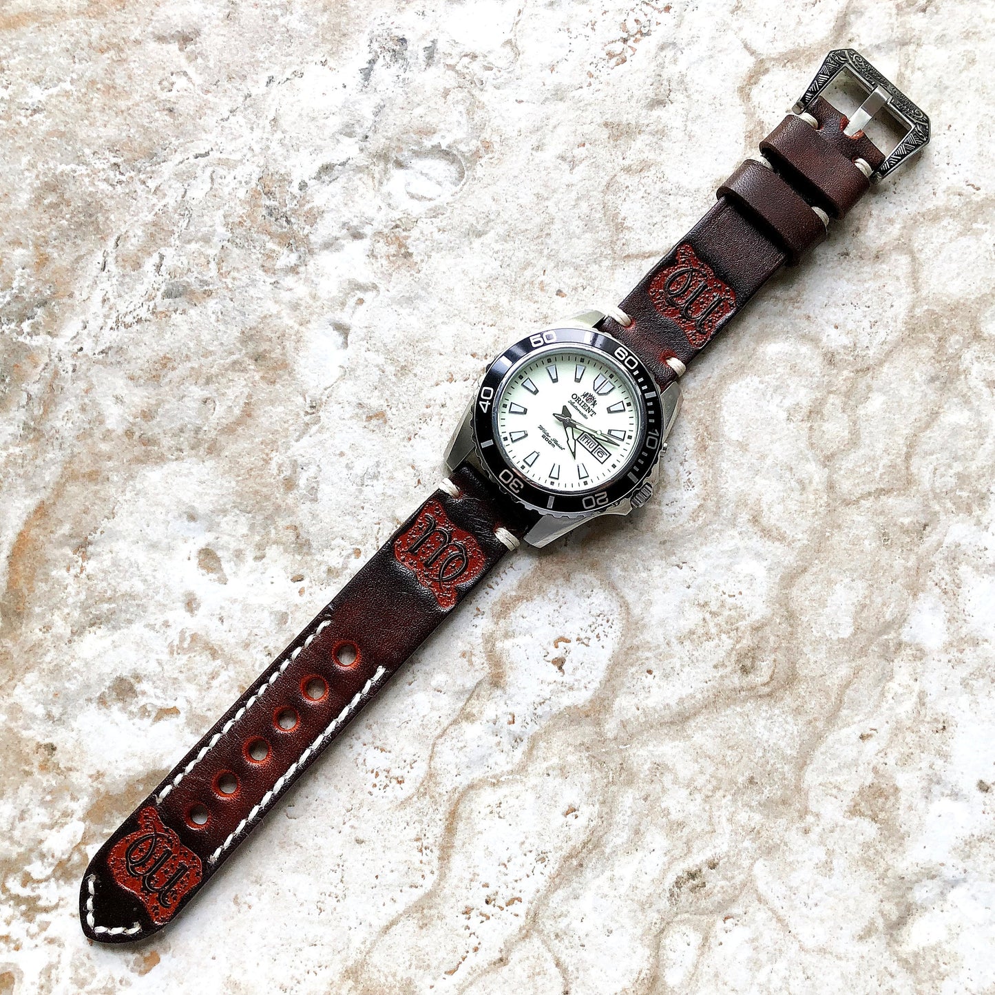Virgo Zodiac Band 22mm 24mm 25mm Genuine Brown Leather Tooled Embossed Handmade Strap Bracelet Kit for Watches and 25" Pendants Necklace
