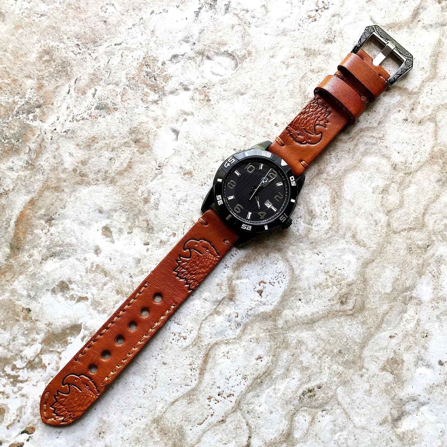 Garmin American Eagle Brown Leather Band for Forerunner 745 265 255 Venu 3 2 Darth Vader First Avenger Vivoactive 4 Embossed Strap Tool B22