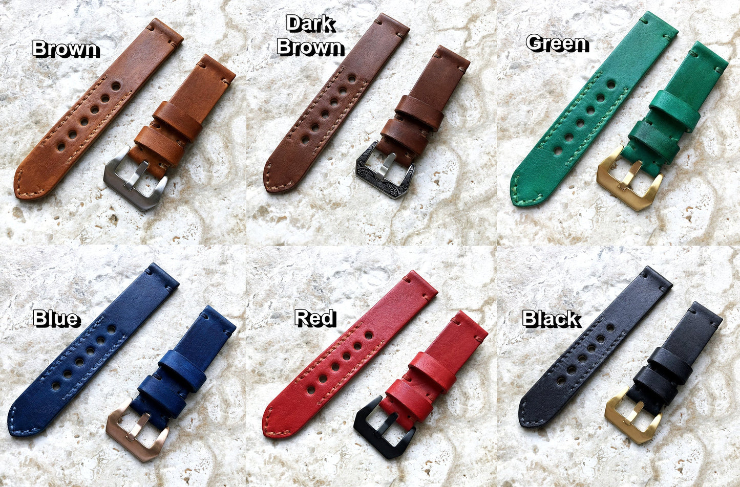 Black Red Green Blue Dark Brown Band 22mm 24mm 25mm Genuine Leather Compatible with Apple Watch Fitbit Versa 2 3 4 Sense 2 Ionic Strap