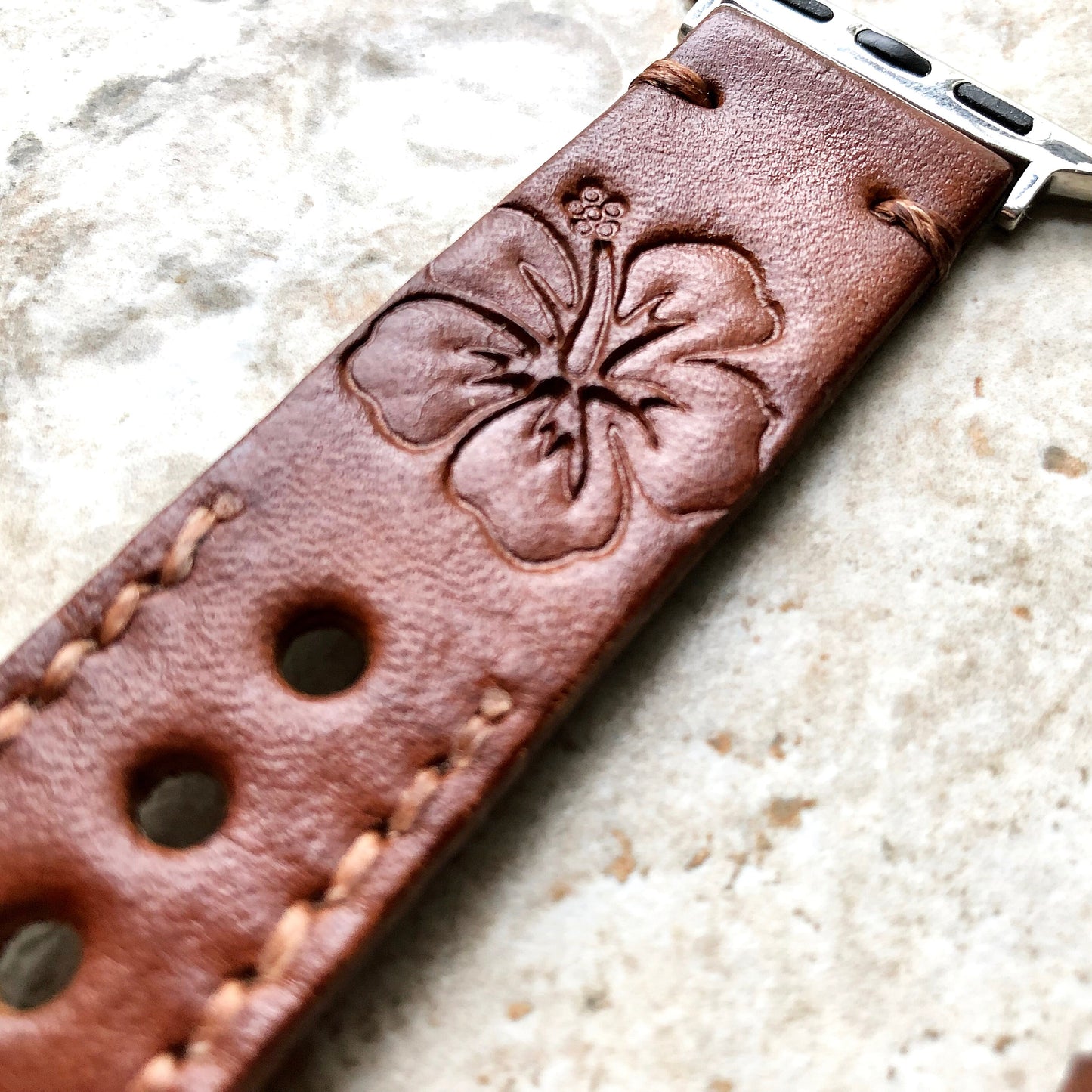 Orchid Flower Band 22mm 24mm 25mm Embossed Genuine Leather Compatible with Apple Watch Fitbit Versa 2 3 4 Sense 2 Ionic Handmade Strap