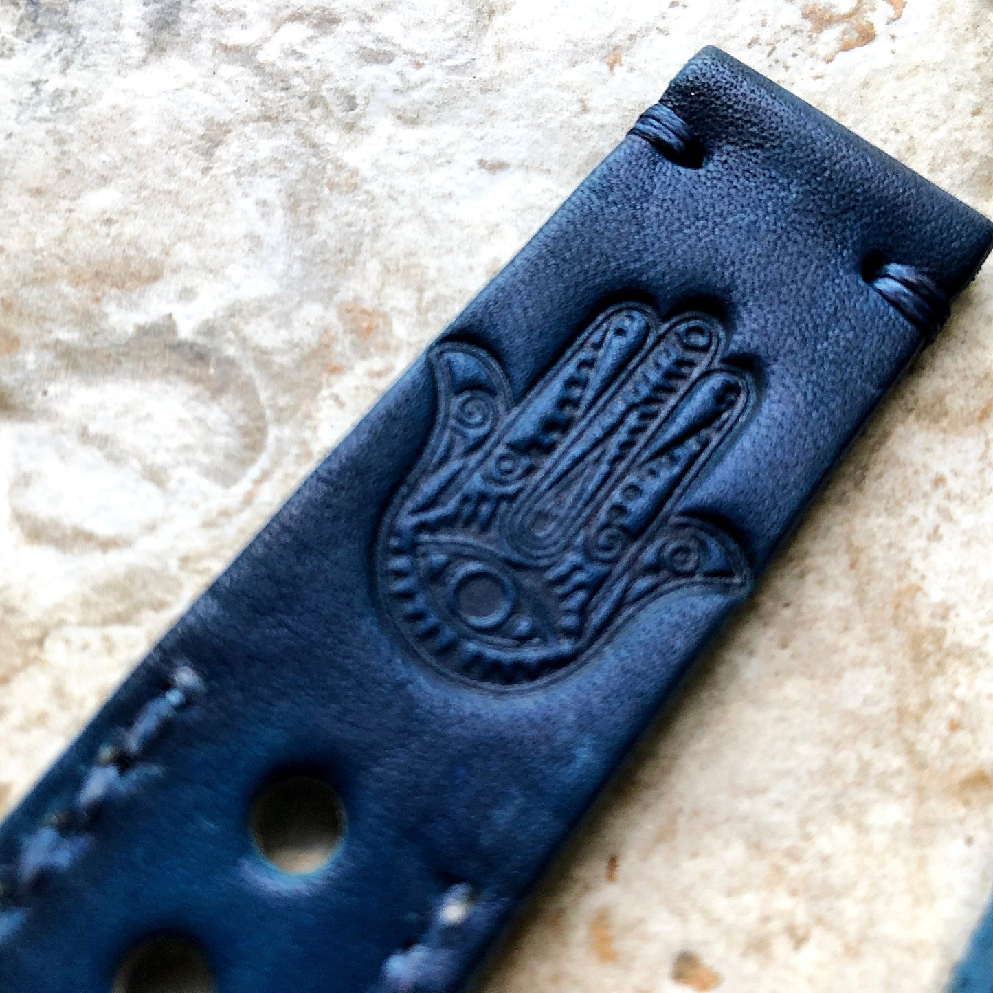 Hamsa Hamesh Band 22mm 24mm 25mm Embossed Genuine Leather Compatible with Apple Watch Fitbit Versa 2 3 4 Sense 2 Ionic Handmade Strap
