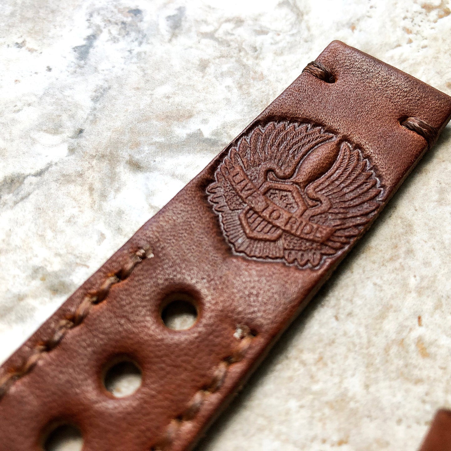 Live to Ride Band 22mm 24mm 25mm Embossed Genuine Leather Compatible with Apple Watch Fitbit Versa 2 3 4 Sense 2 Ionic Handmade Strap