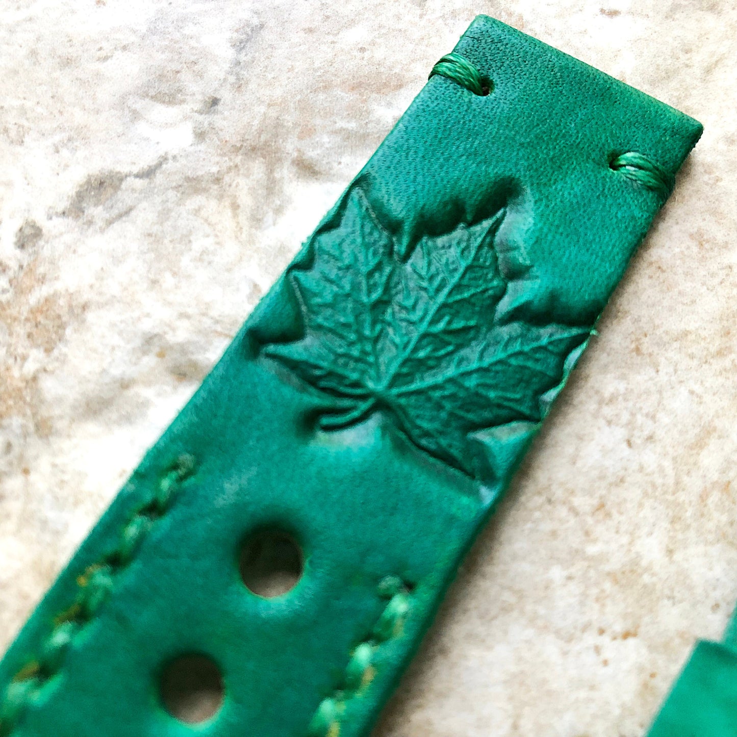 Maple Leaf Band 22mm 24mm 25mm Tooled Embossed Genuine Leather Compatible with Apple Watch Fitbit Versa 2 3 4 Sense 2 Ionic Handmade Strap