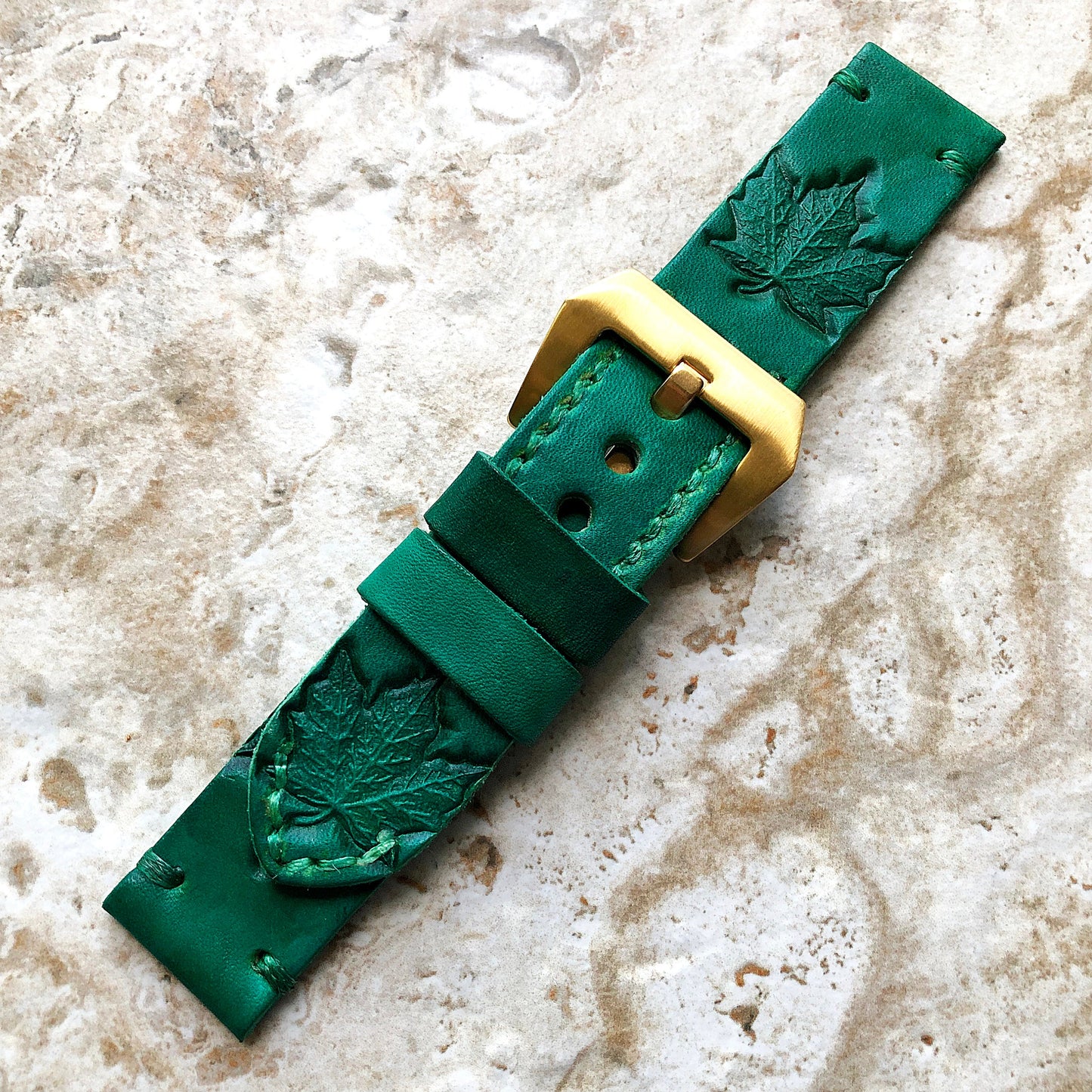 Maple Leaf Band 22mm 24mm 25mm Tooled Embossed Genuine Leather Compatible with Apple Watch Fitbit Versa 2 3 4 Sense 2 Ionic Handmade Strap
