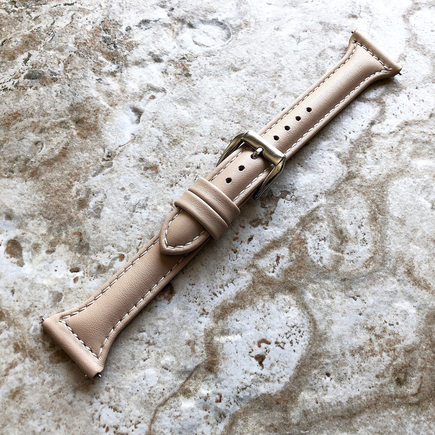 22mm Beige Smooth Slim and Elegant Soft Leather Watch Strap Band for Wrist Hand Watches - Quick Release Pins Included Easy n Ready to Attach