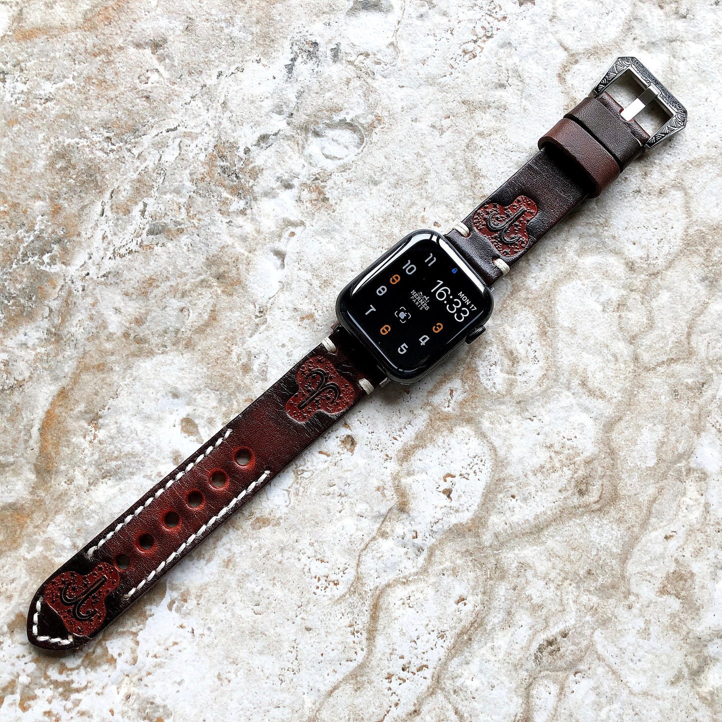 Apple Watch Aries Zodiac Band Set for Ultra 2 9 8 7 6 SE 5 4 3 2 38mm 40 41 42 44 45mm 49mm Brown Leather Embossed Strap Bracelet & Necklace