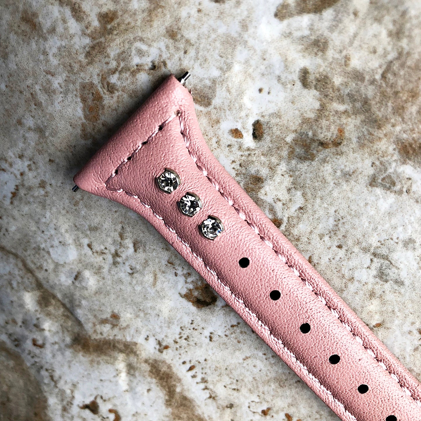Fitbit Versa 2 3 4 Sense 2 Pink Leather Band with Sparking Crystals Slim Elegant Soft Straps Stitching Details Quick Release Pins Adapters
