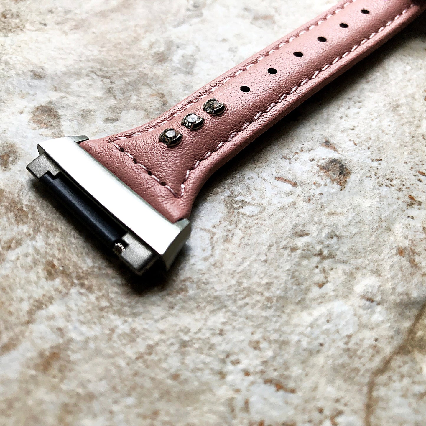 Fitbit Ionic Pink Leather & Crystals Slim Elegant Soft Band Strap Bracelet for Smartwatch Quick Release Adapters in Silver Rose Gold Black
