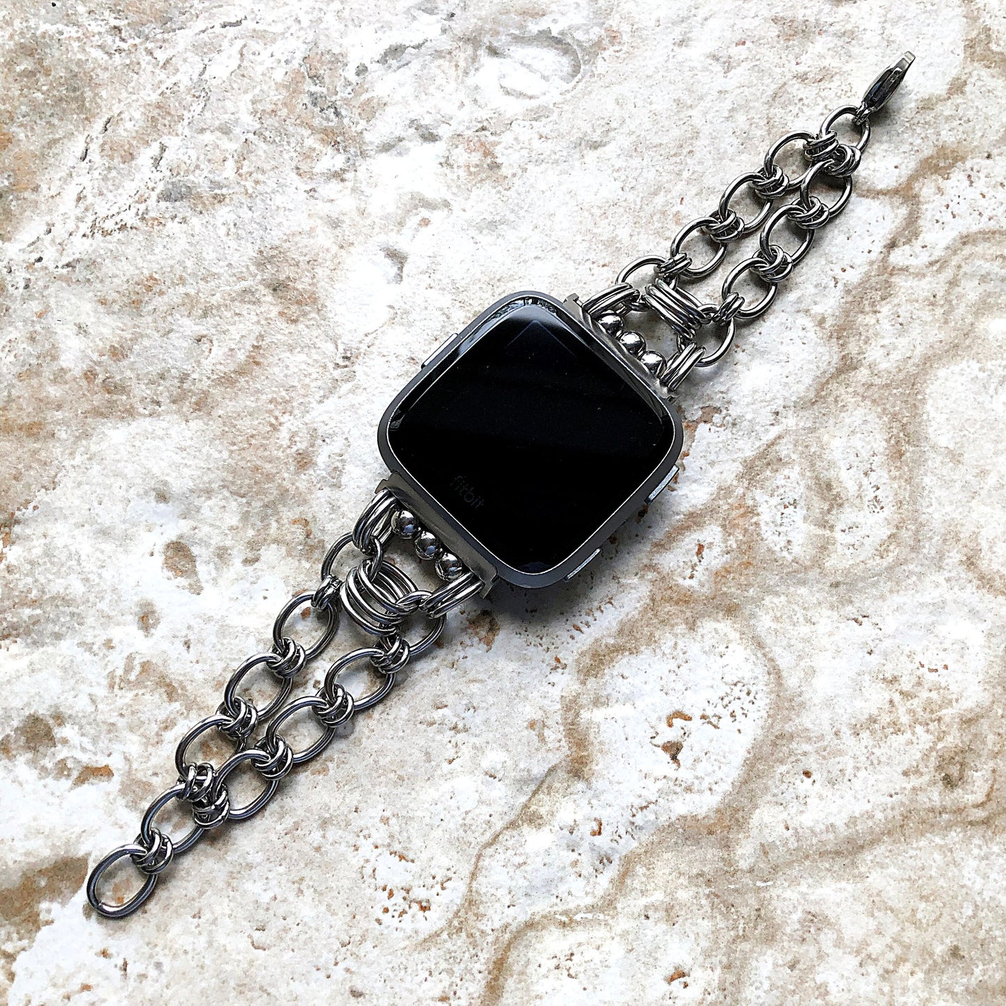 Fitbit Versa 2 3 4 Sense 2 New Bracelet Chain Links for Smartwatch Trackers Band Tarnish Resistant Silver Color Stainless Steel Handmade