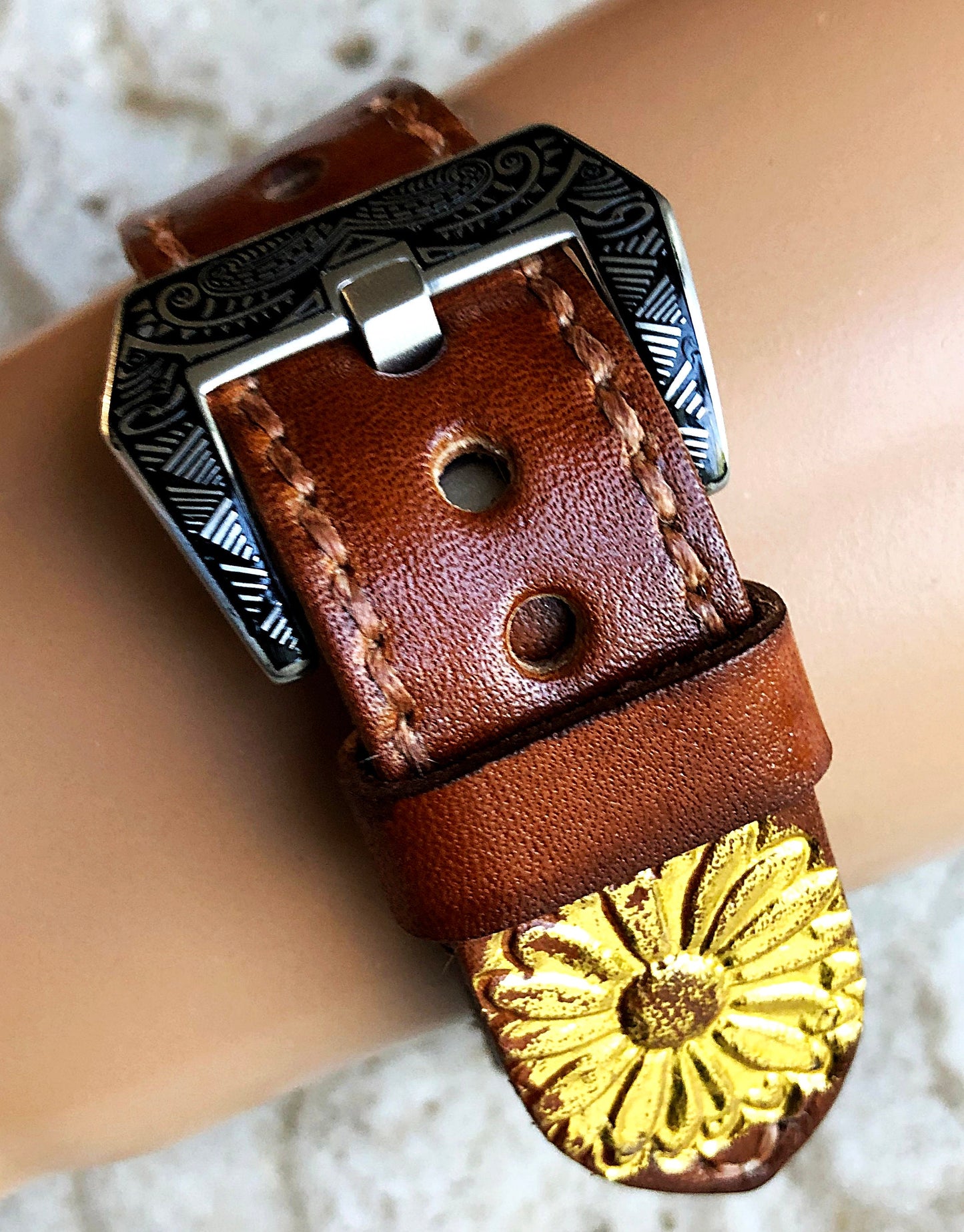 Celtic Symbol Sq Band 22mm 24mm 25mm Compatible with Apple Watch Fitbit Versa 2 3 4 Sense 2 Ionic Accented Embossed Leather Handmade Strap