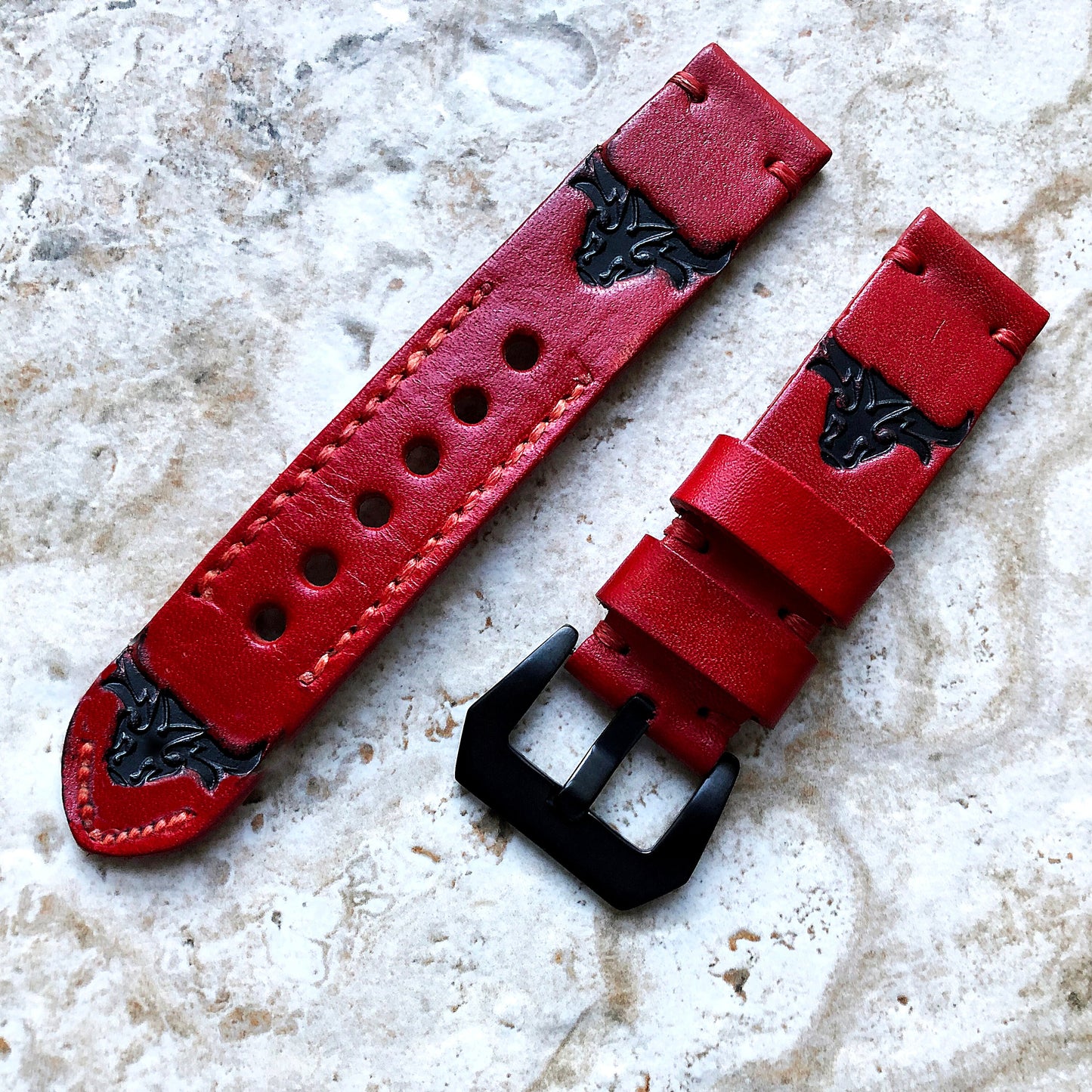 Bull Head Band 22mm 24mm 25mm Compatible with Apple Watch Fitbit Versa 2 3 4 Sense 2 Ionic Accented Embossed Real Leather Handmade Strap
