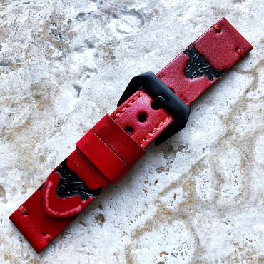 Bull Head Band 22mm 24mm 25mm Compatible with Apple Watch Fitbit Versa 2 3 4 Sense 2 Ionic Accented Embossed Real Leather Handmade Strap