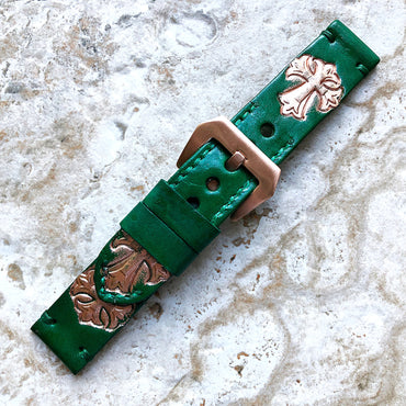 Cross Fleury Band 22mm 24mm 25mm Compatible with Apple Watch Fitbit Versa 2 3 4 Sense 2 Ionic Accented Embossed Real Leather Handmade Strap