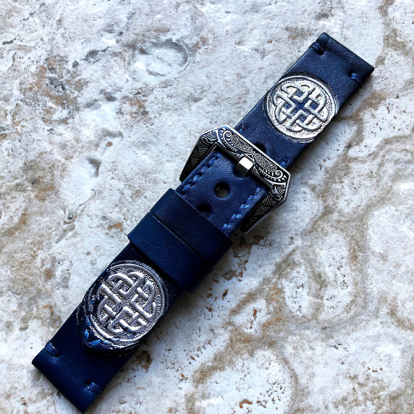 Celtic Symb R Band 22mm 24mm 25mm Compatible with Apple Watch Fitbit Versa 2 3 4 Sense 2 Ionic Accented Embossed Leather Handmade Strap