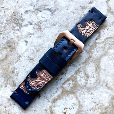 Royalty Anchor Band 22mm 24mm 25mm Compatible with Apple Watch Fitbit Versa 2 3 4 Sense 2 Ionic Accented Embossed Leather Handmade Strap