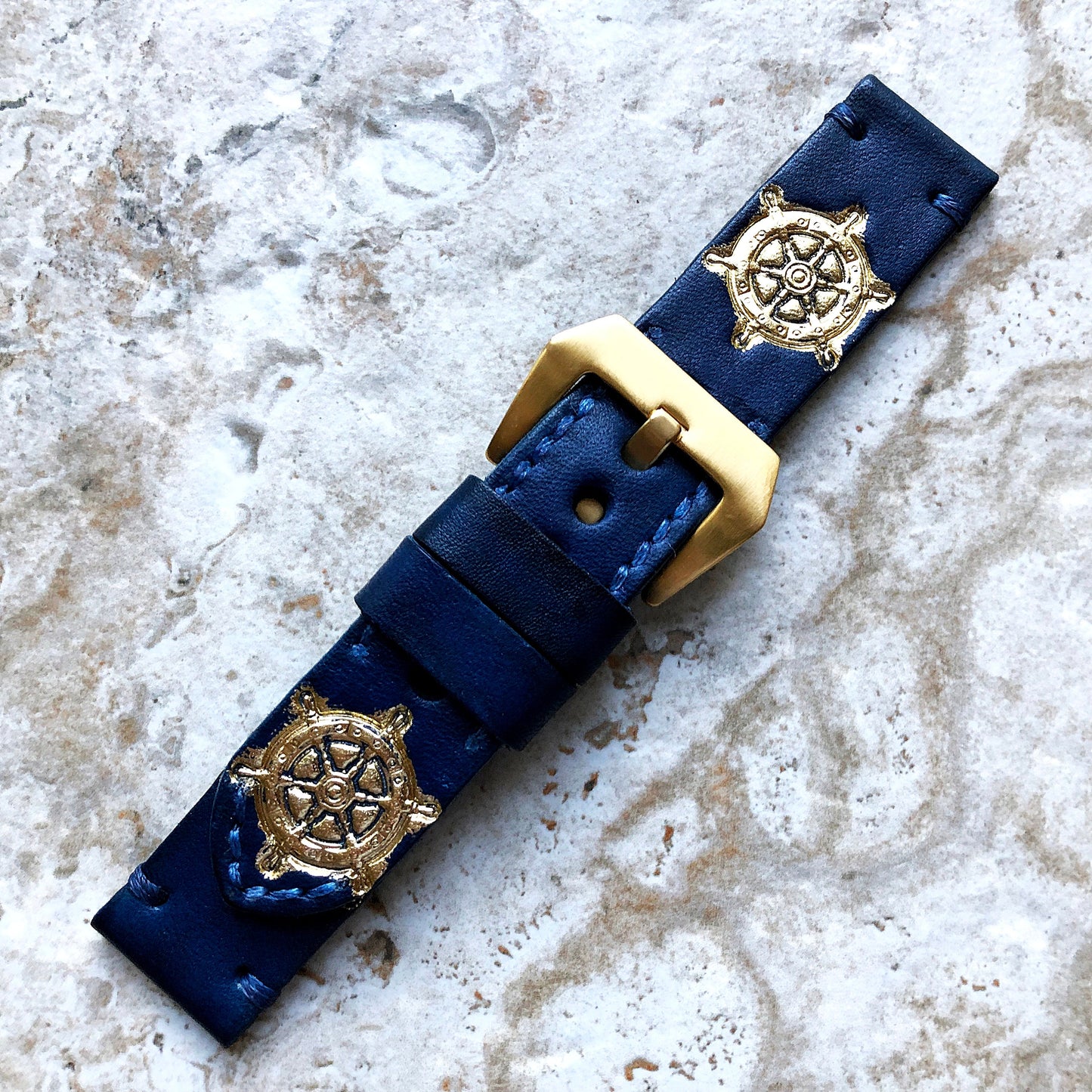 Royalty Rudder Band 22mm 24mm 25mm Compatible with Apple Watch Fitbit Versa 2 3 4 Sense 2 Ionic Accented Embossed Leather Handmade Strap
