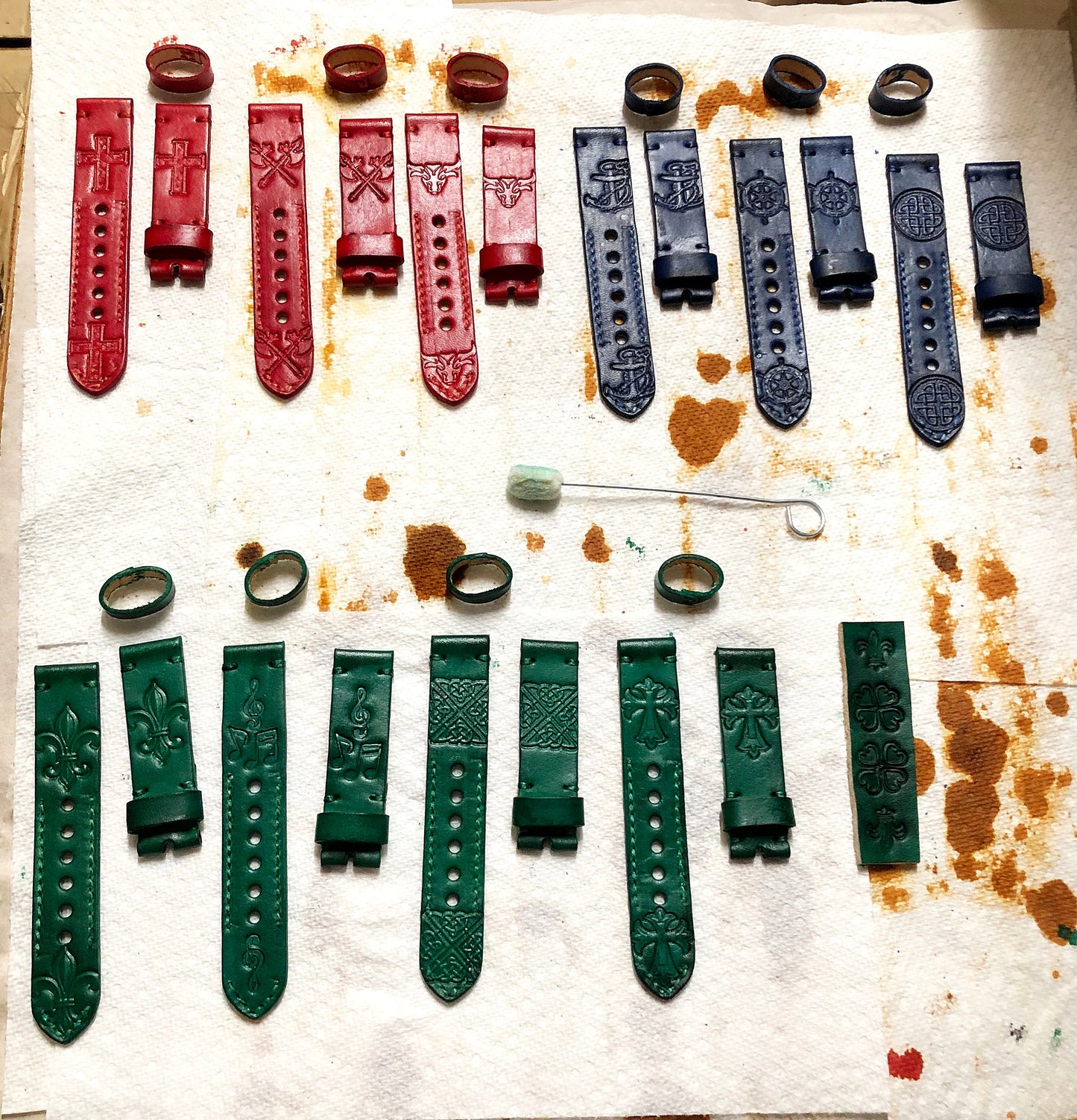 Apple Watch Band for iWatch Ultra 2 and 9 8 Series Case 41mm 45mm 49mm Handmade Customizable Symbols Colors Leather Embossed Tooled Strap