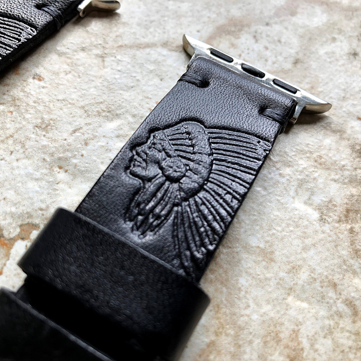 Apple Watch Leather Band Chief Boss for iWatch All Series 38mm 40mm 41mm 42mm 44mm 45mm 49mm Tooled Embossed Handmade Black Strap Bracelet