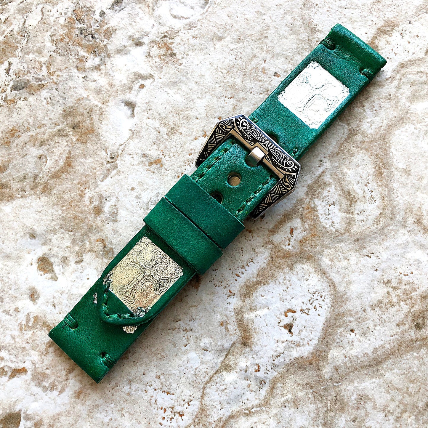 Cross Vintage Style Band 22mm 24mm 25mm Compatible with Apple Watch Fitbit Versa 2 3 4 Sense 2 Ionic Accented Embossed Real Leather Strap