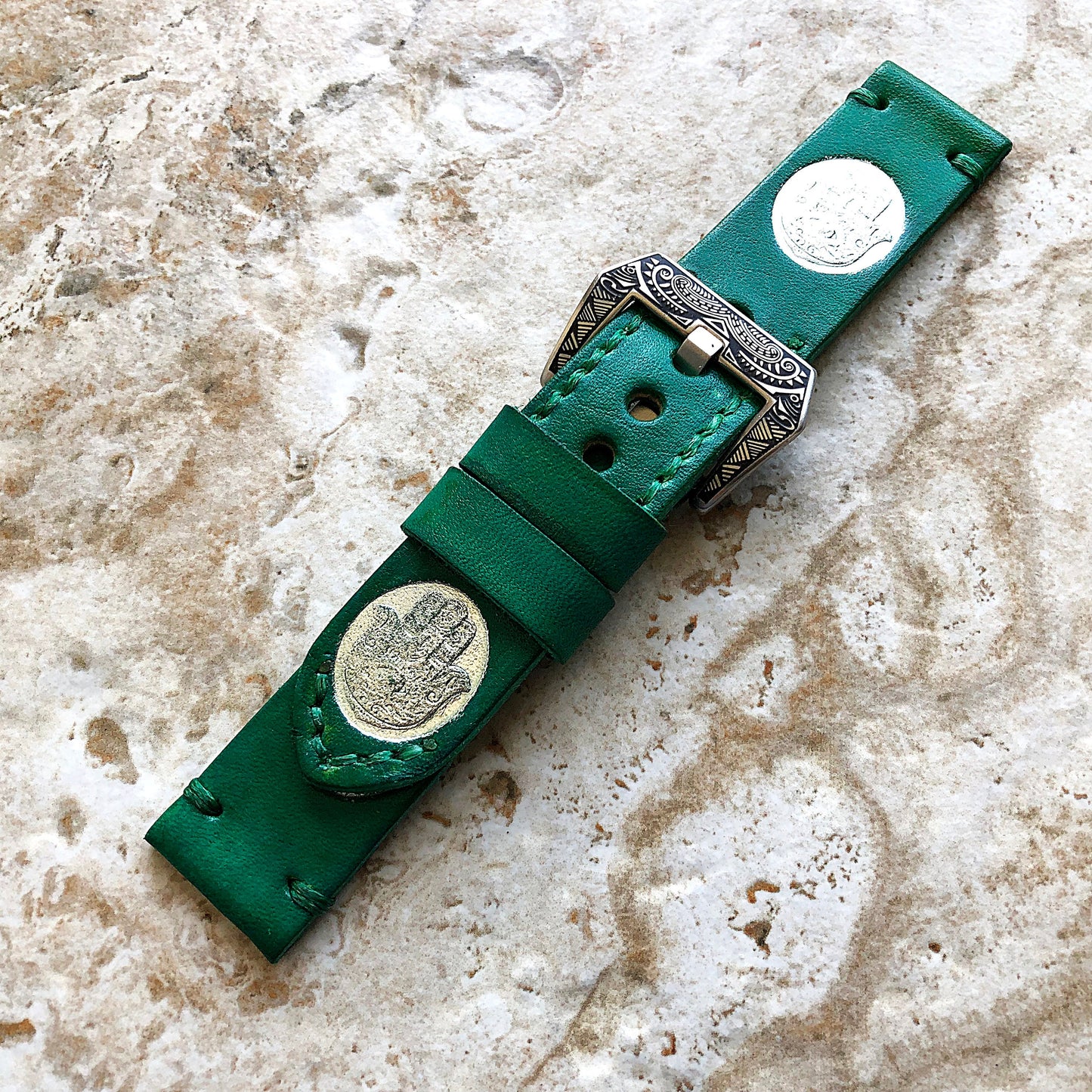 Hamsa SGR Vintage Style Band 22mm 24mm 25mm Compatible with Apple Watch Fitbit Versa 2 3 4 Sense 2 Ionic Accented Embossed Leather Strap