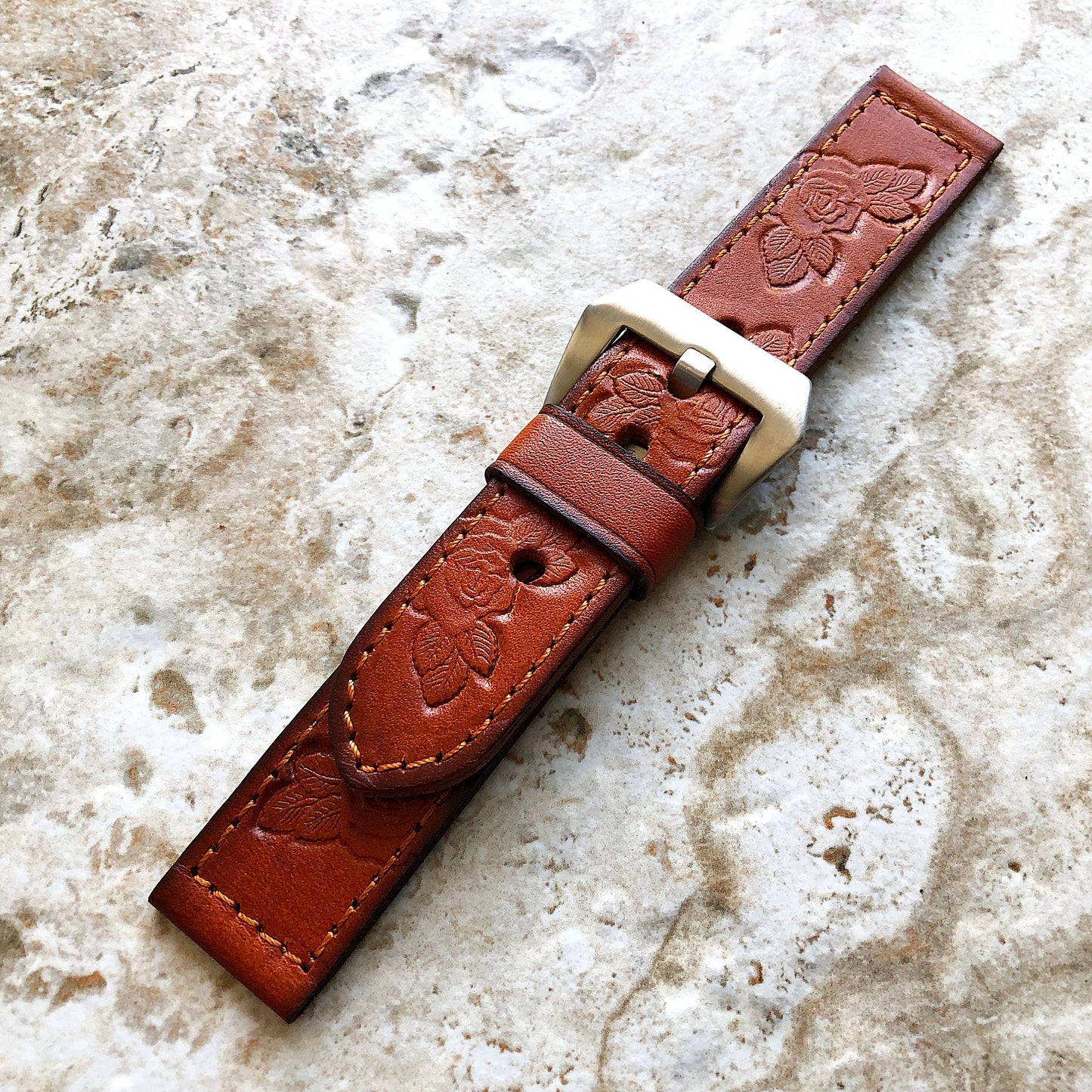 Limited New Roses Flowers Band 22mm 24mm 25mm Compatible with Apple Watch Fitbit Versa 2 3 4 Sense 2 Ionic Embossed Real Leather Strap