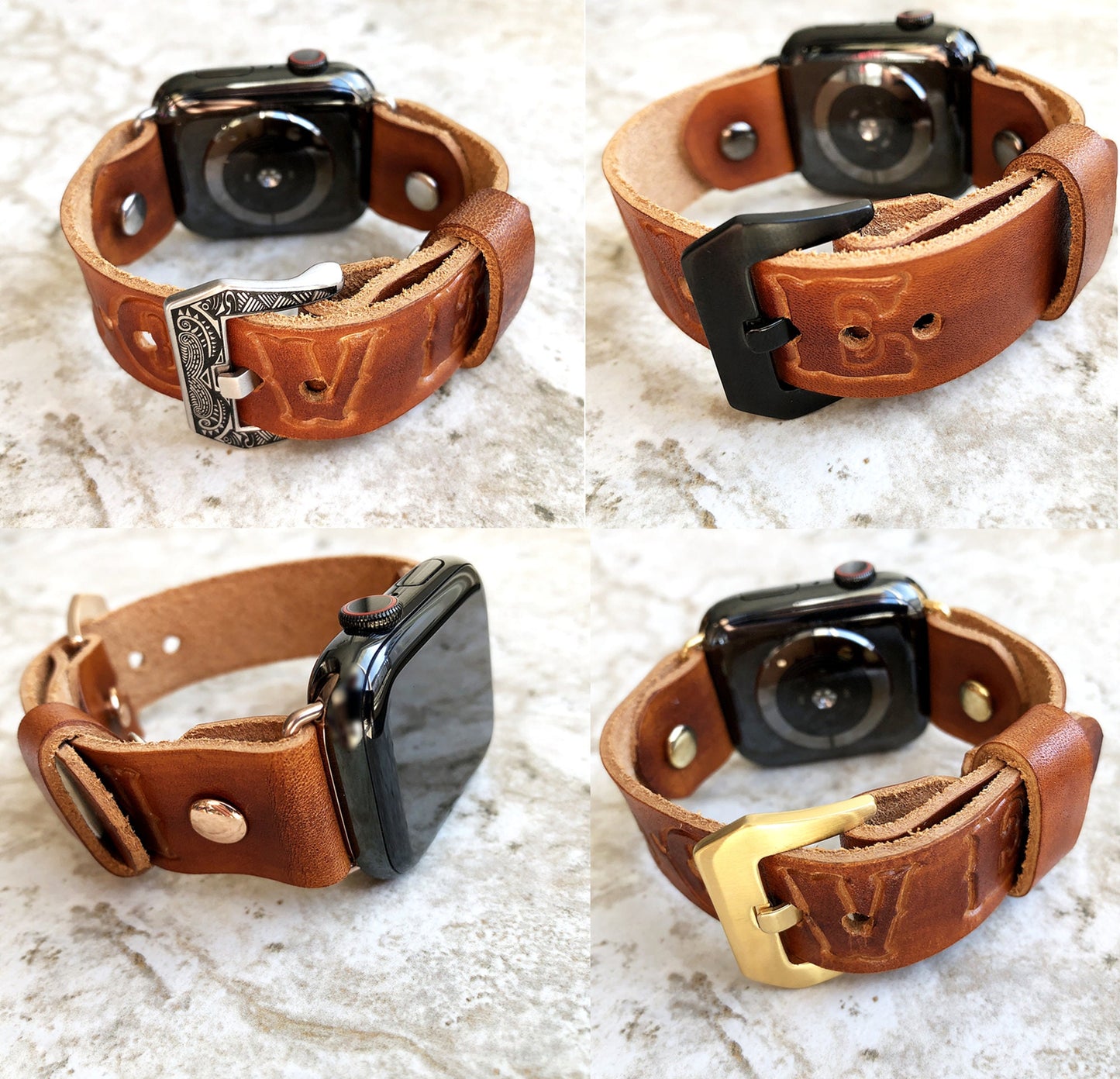 Apple Watch Band In Love for Ultra 2 9 8 7 6 SE 5 4 3 2 1 Case 38mm 40mm 41mm 42mm 44mm 45mm 49mm Embossed Handmade Brown Leather Strap