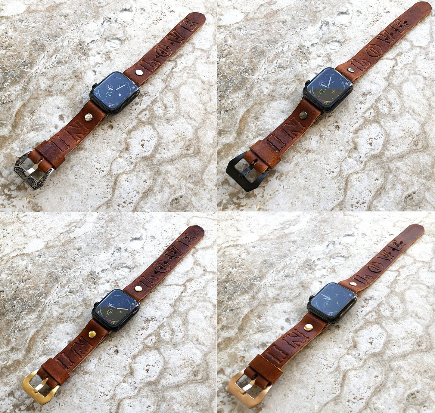 Apple Watch Band In Love for Ultra 2 9 8 7 6 SE 5 4 3 2 1 Case 38mm 40mm 41mm 42mm 44mm 45mm 49mm Embossed Handmade Brown Leather Strap