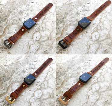 Apple Watch Band In Love for iWatch Ultra 2 49mm and 9 8 Series 41mm 45mm Case Tooled Embossed Handmade Brown Genuine Leather Strap Bracelet