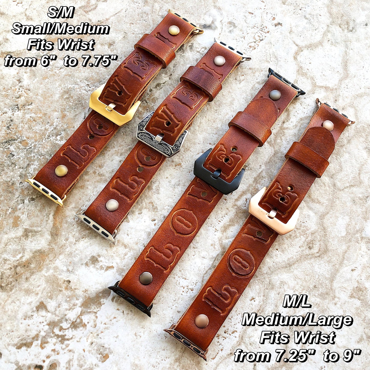Apple Watch Band In Love for Ultra 2 9 8 7 6 SE 5 4 3 2 1 Case 38mm 40mm 41mm 42mm 44mm 45mm 49mm Embossed Handmade Brown Leather Strap