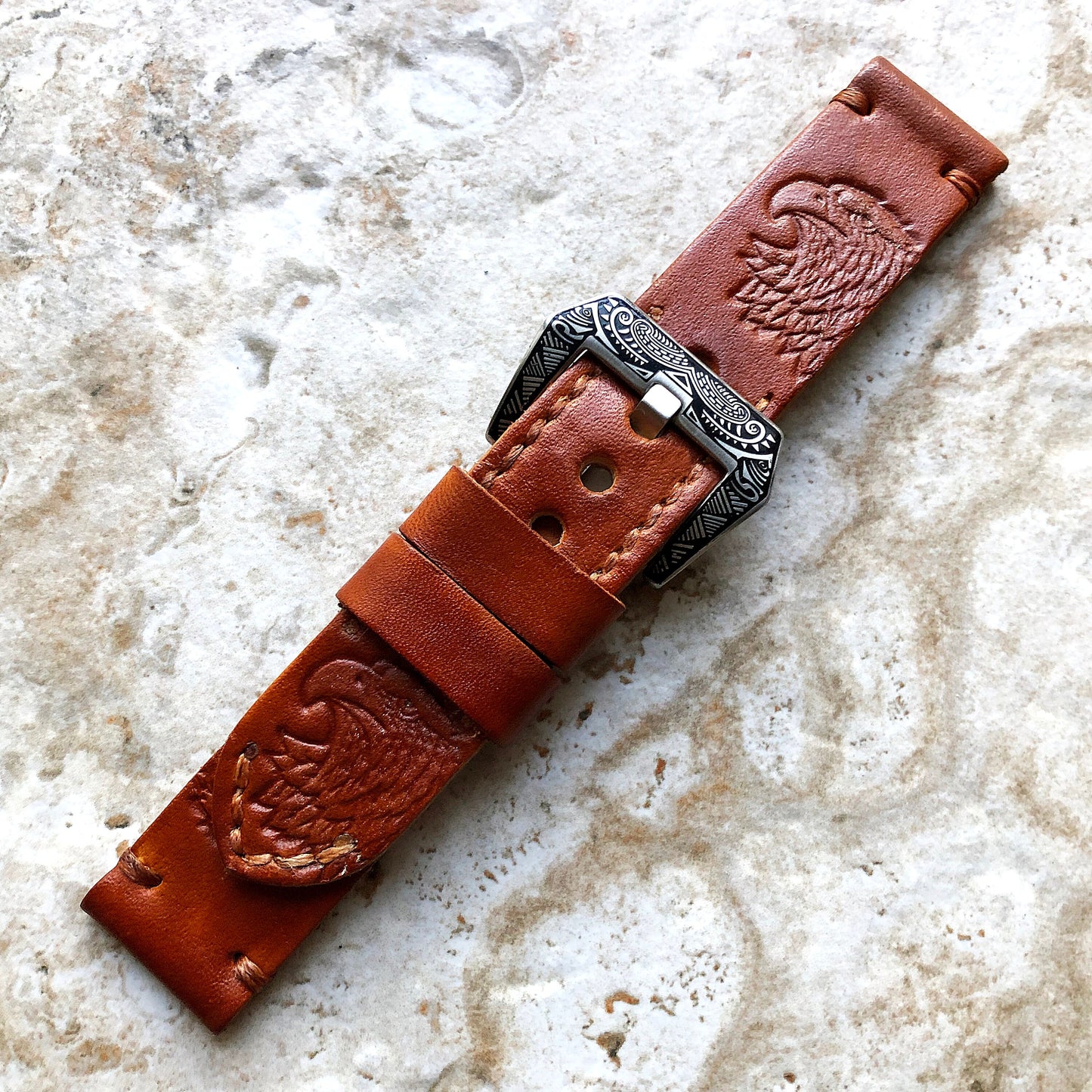 N American Eagle Band 22mm 24mm 25mm Tooled Embossed Genuine Leather Compatible with Apple Watch Fitbit Versa 2 3 4 Sense 2 Ionic Strap