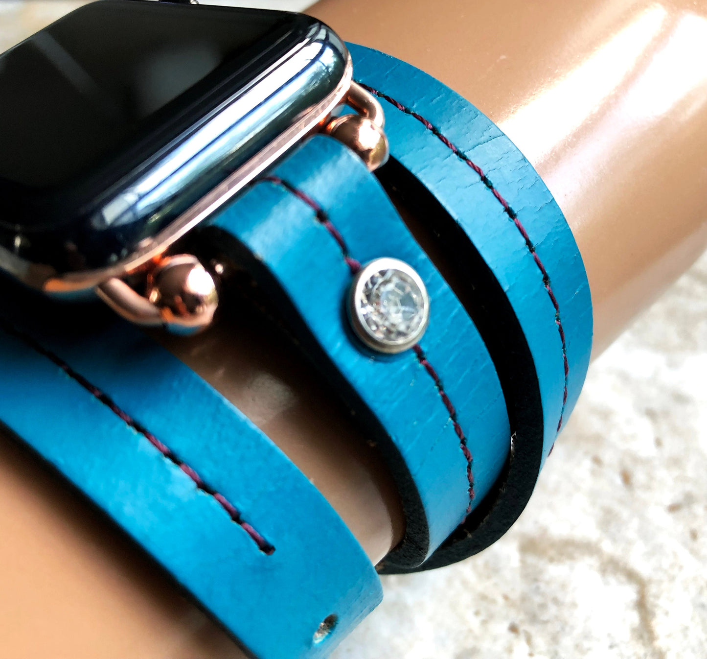 Apple New Blue Vintage Style Band for iWatch All Series 38mm 40mm 41mm 42mm 44mm 45mm 49mm Fashion Leather Strap Wrap Bracelet Crystals
