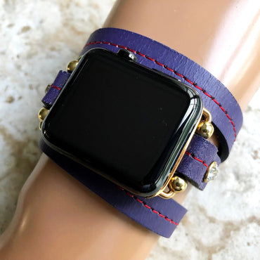 Apple New Purple Vintage Style Band for iWatch All Series 38mm 40mm 41mm 42mm 44mm 45mm 49mm Fashion Leather Strap Wrap Bracelet Crystals