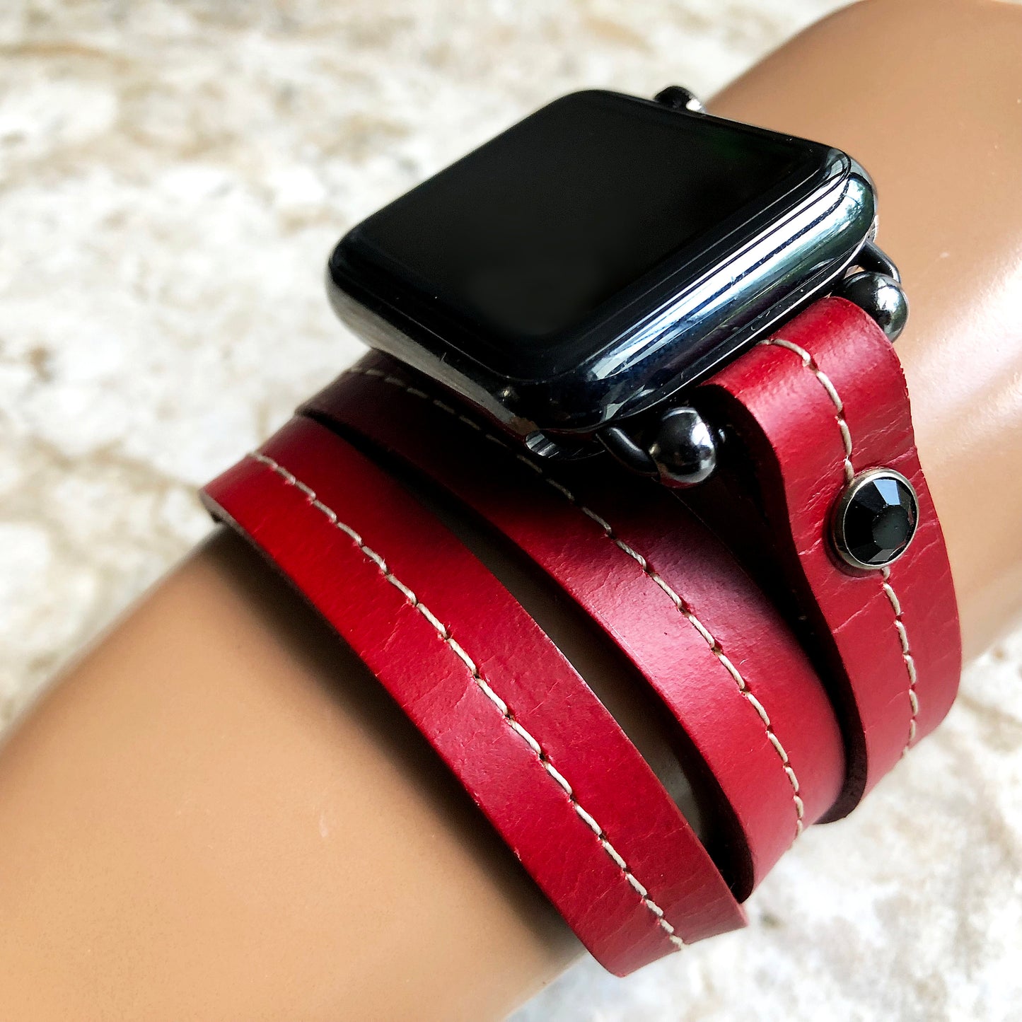 Apple New Red Vintage Style Band for iWatch All Series 38mm 40mm 41mm 42mm 44mm 45mm 49mm Fashion Leather Strap Wrap Bracelet Crystals