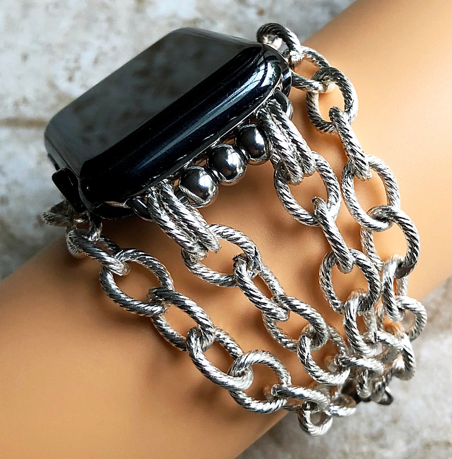 Apple Watch Ultra 2 49mm and 9 8 Series 41mm 45mm Case Twisted Wire Links Chain Bracelet Handmade Bands Fashion Jewelry Strap Silver Color