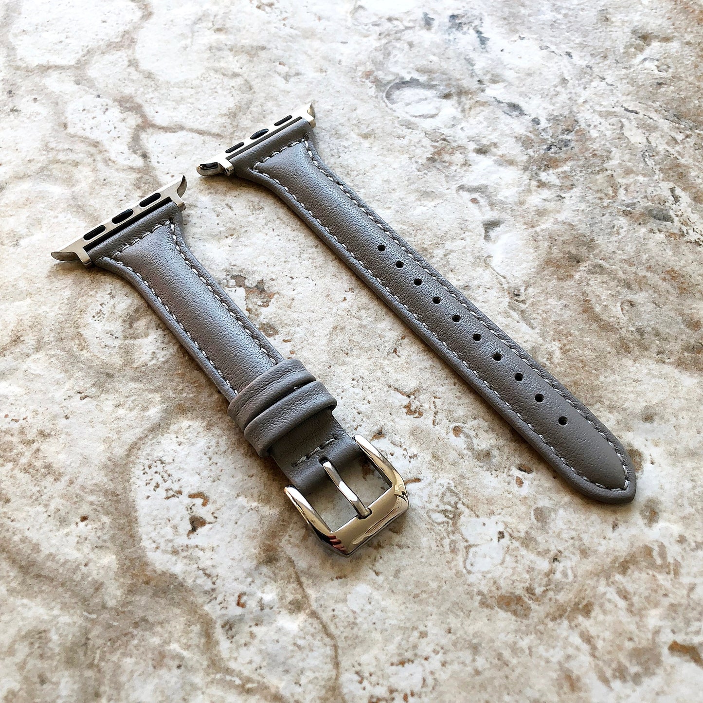 Apple Gray Color Band for iWatch All Series 38mm 40mm 41mm 42mm 44mm 45mm 49mm Case Slim Elegant Soft Leather Straps Bracelet