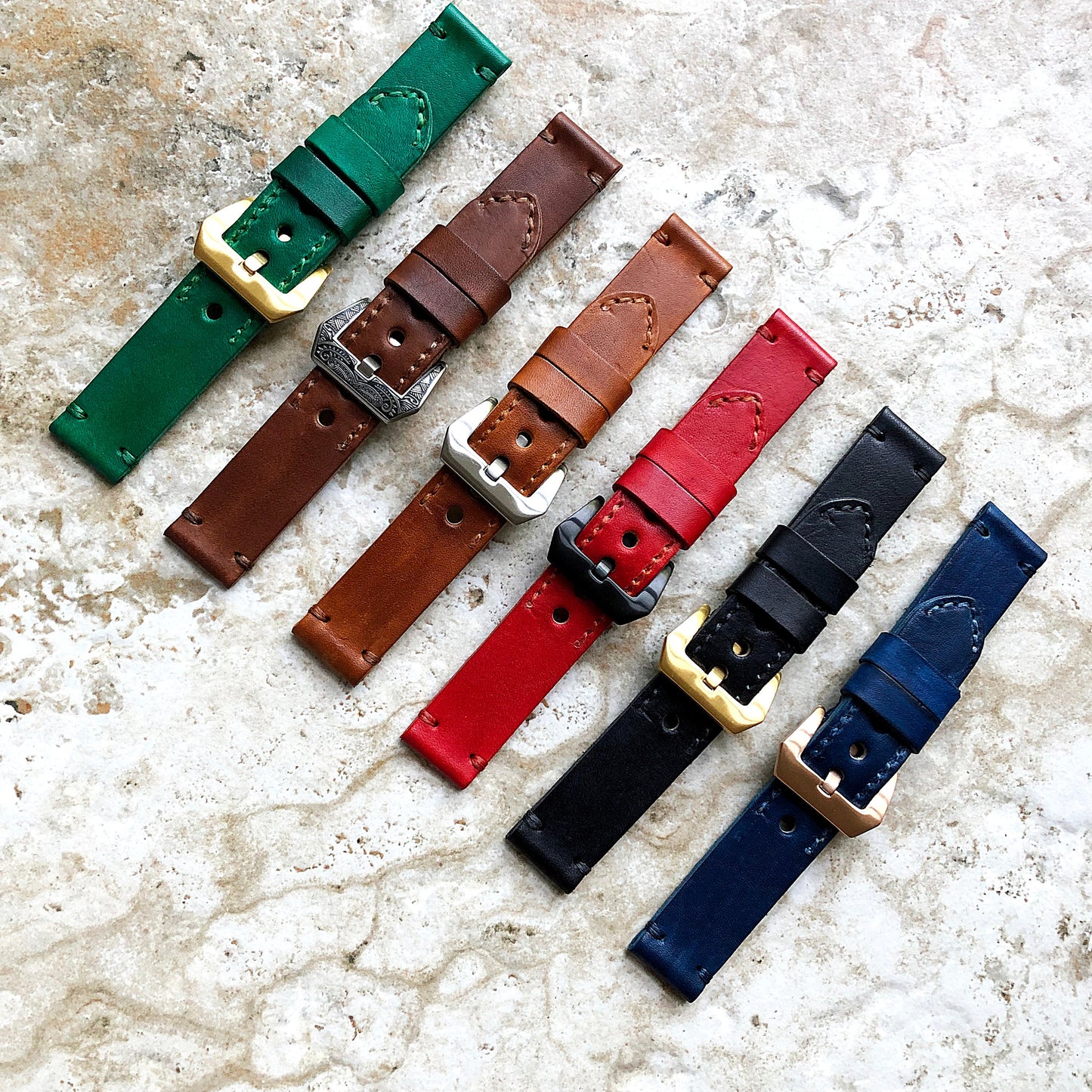 Black Red Green Blue Dark Brown Band 22mm 24mm 25mm Genuine Leather Compatible with Apple Watch Fitbit Versa 2 3 4 Sense 2 Ionic Strap